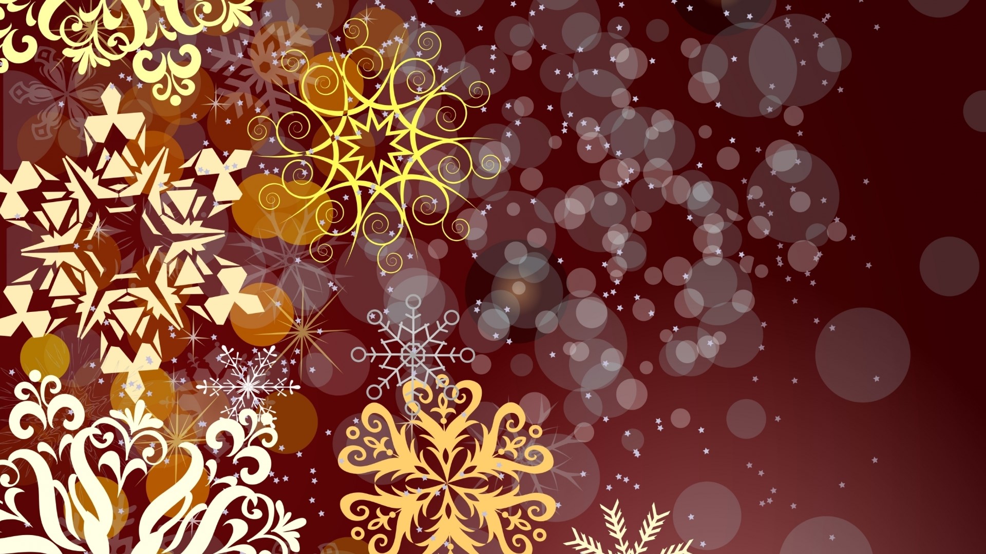 Winter snowflakes and bokeh lights HD Wallpaper