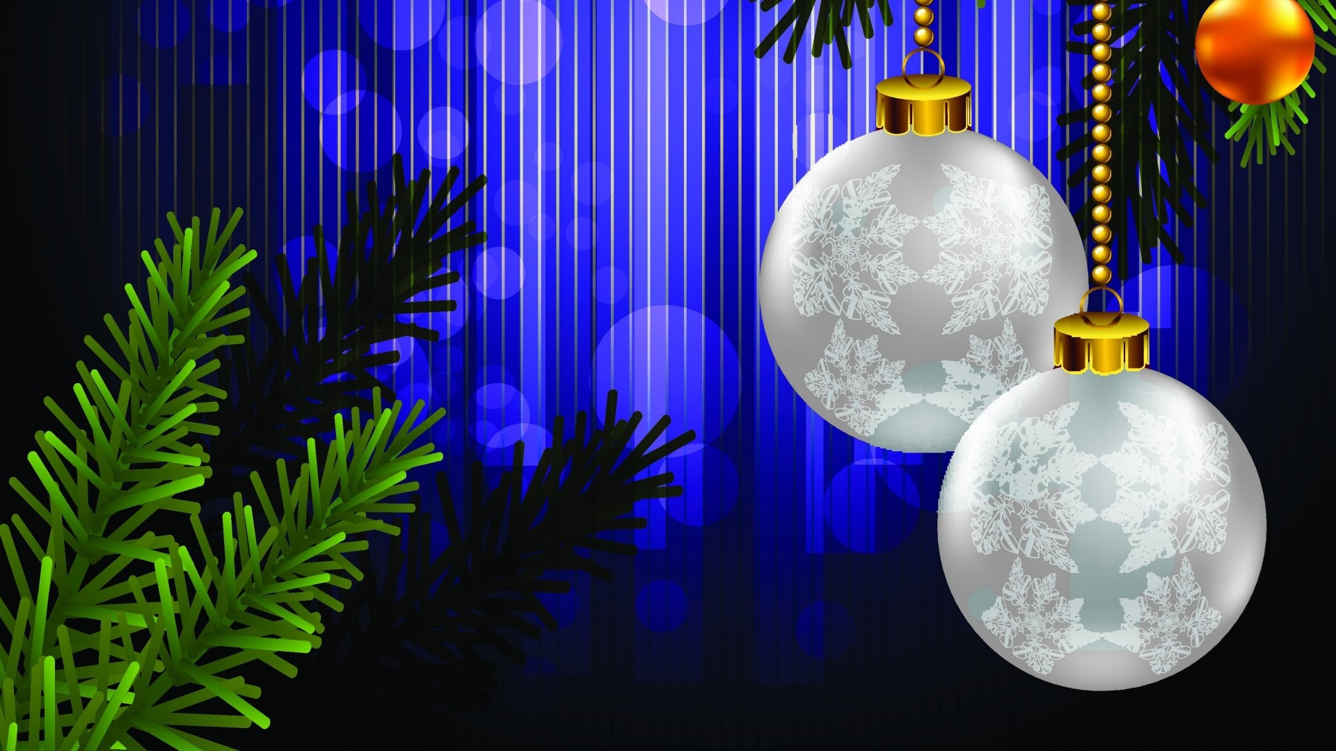 Christmas Ornaments on Pine Branches HD Wallpaper