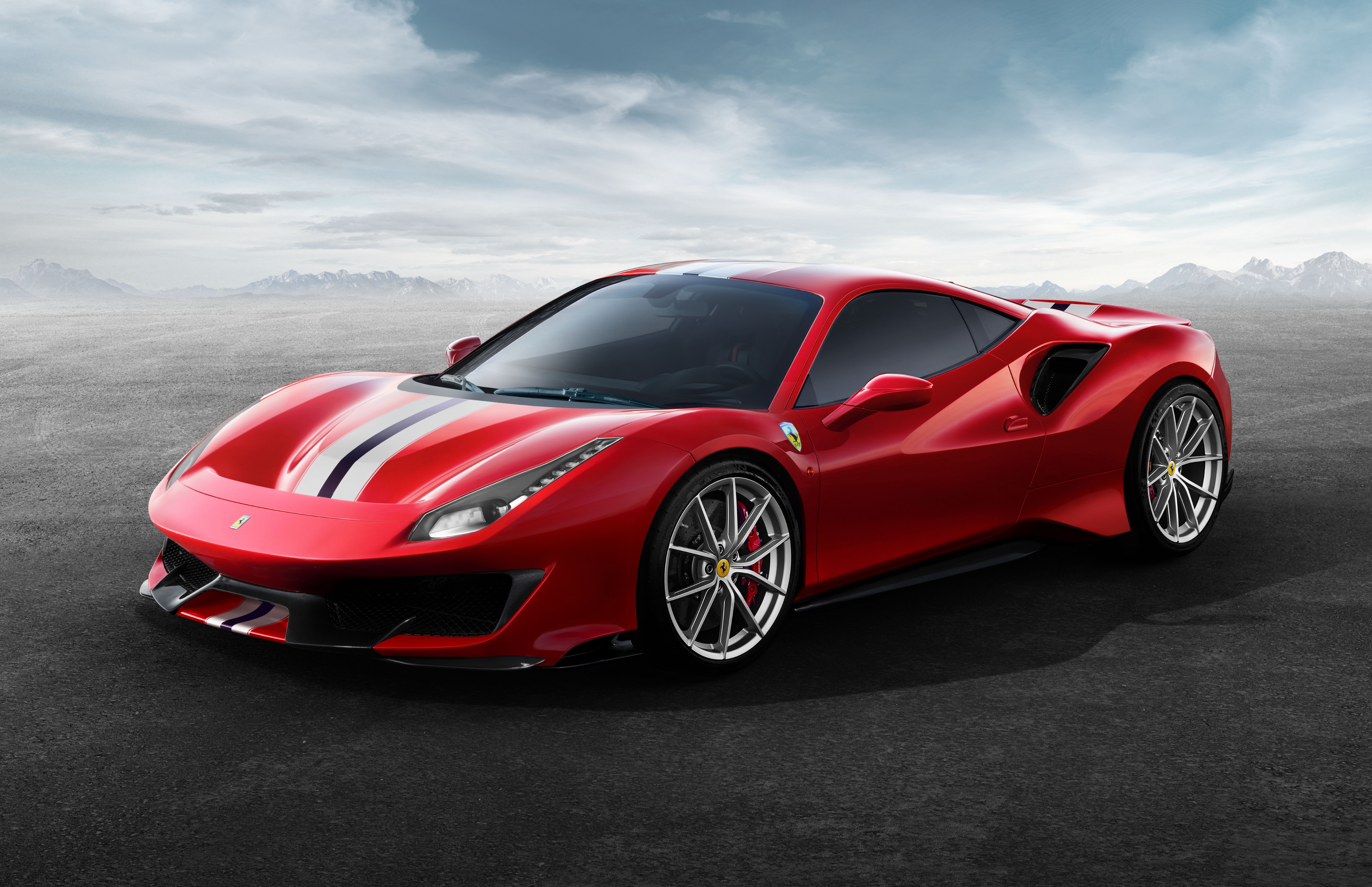 Ferrari 488 Pista with racing stripes HD Wallpaper