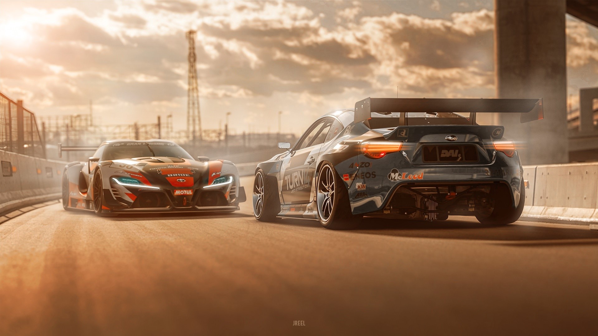 Subaru vs Toyota race cars on track HD Wallpaper