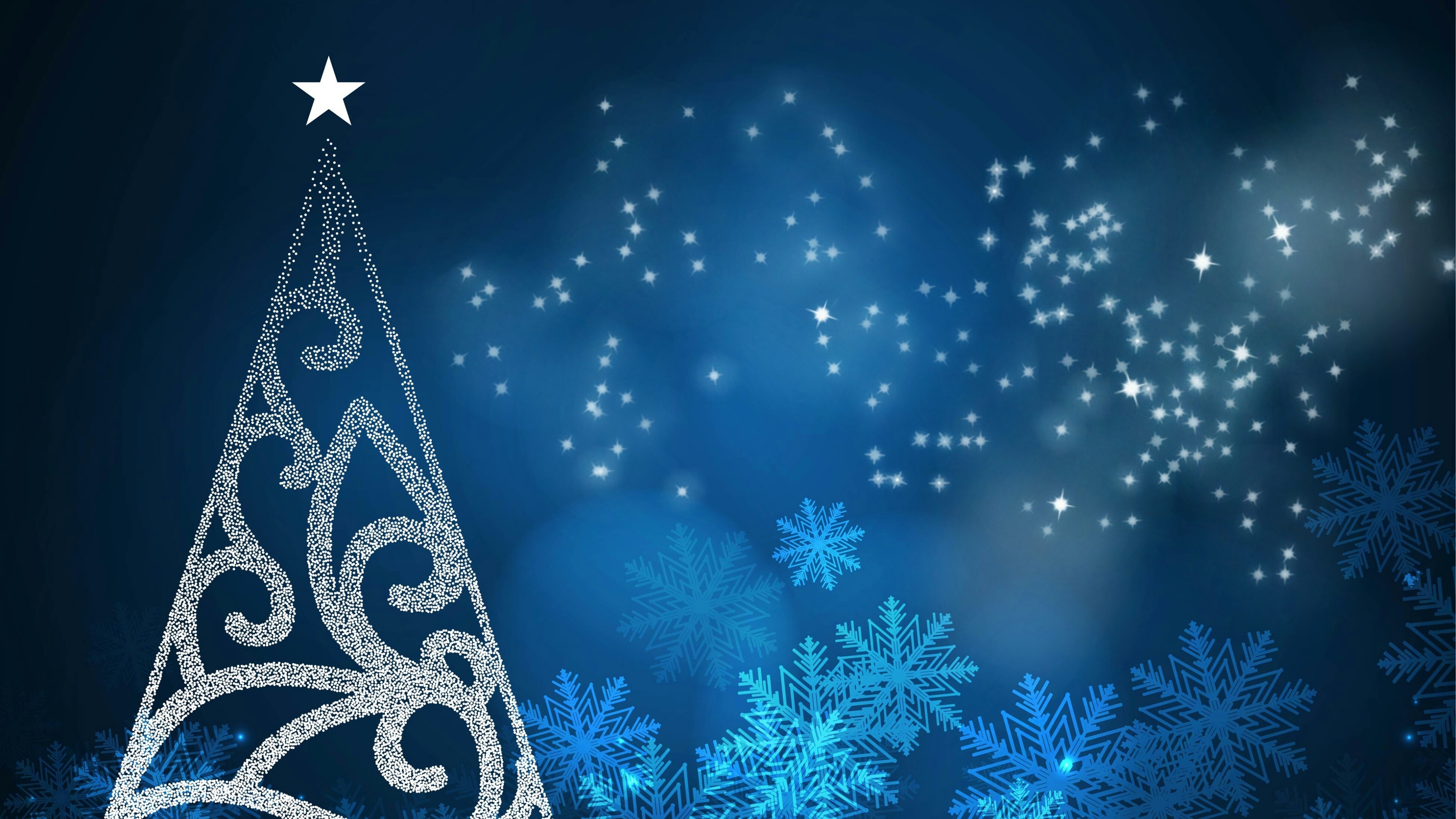 4K New Year Christmas Tree with Snowflakes HD Wallpaper