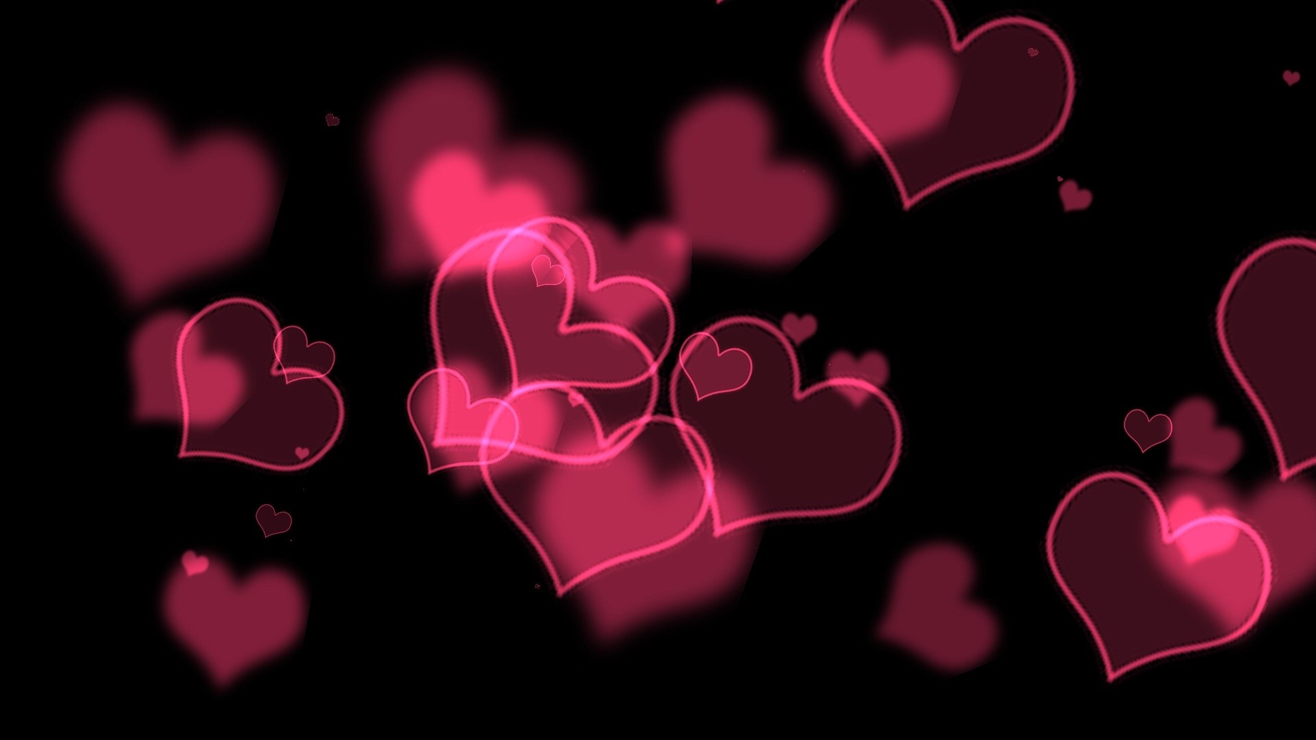Pink Hearts on Black Background HD Wallpaper