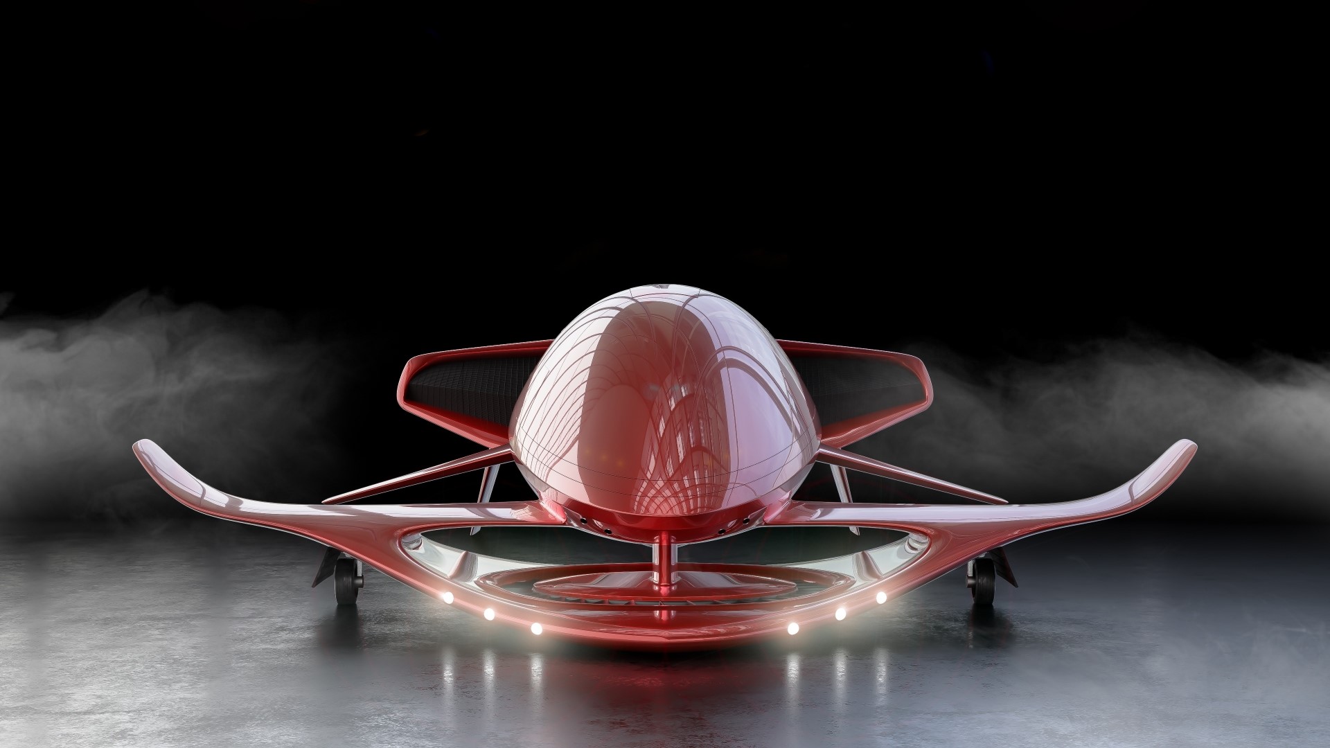 Red futuristic drone with lights and smoke HD Wallpaper