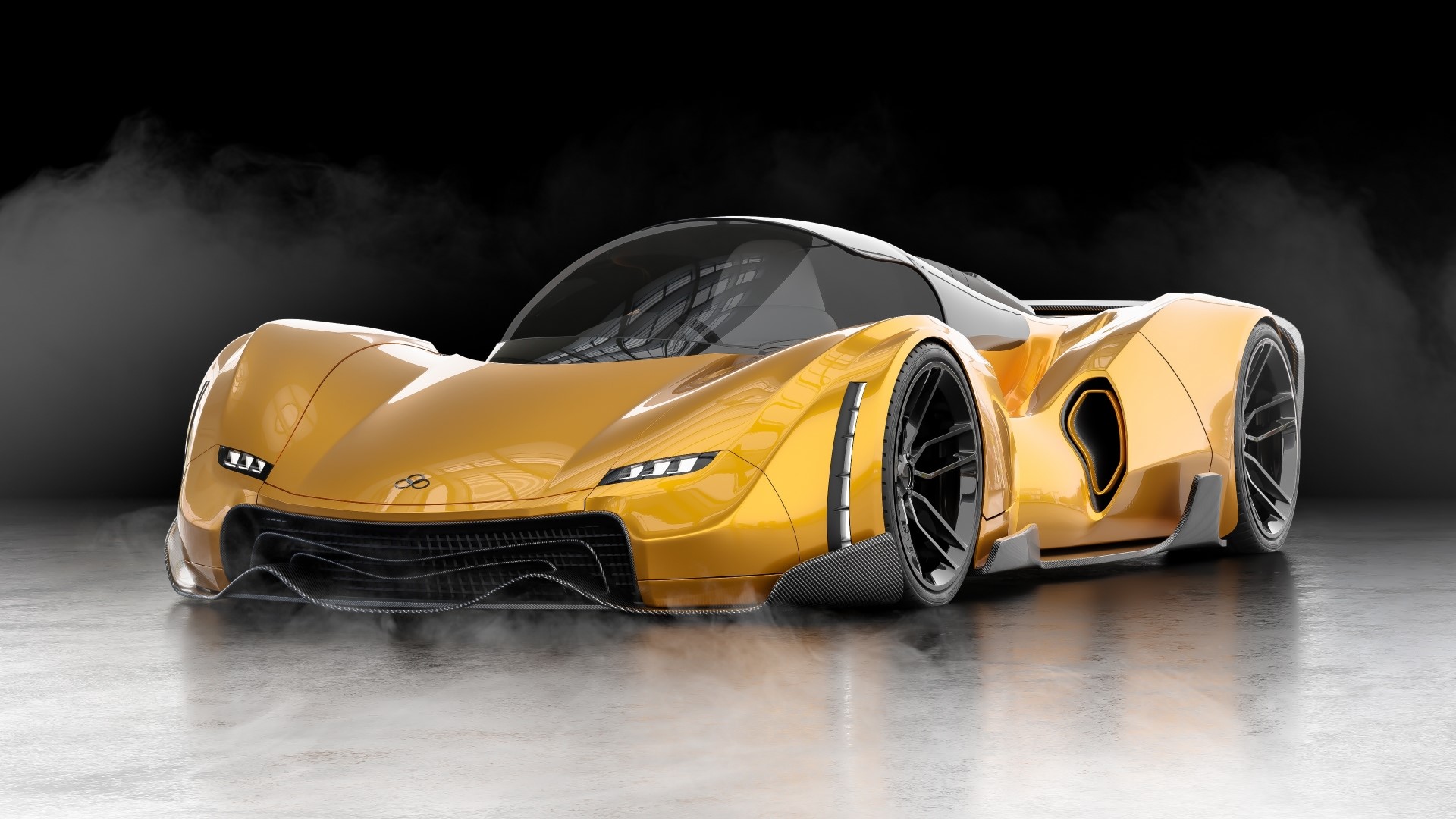 Golden futuristic concept car with smoke HD Wallpaper