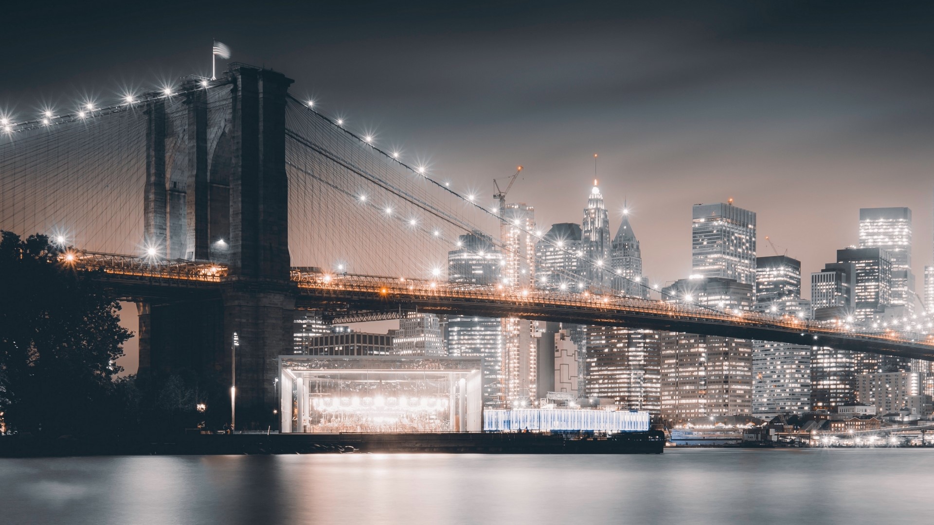 Brooklyn Bridge and New York City Skyline at Night HD Wallpaper