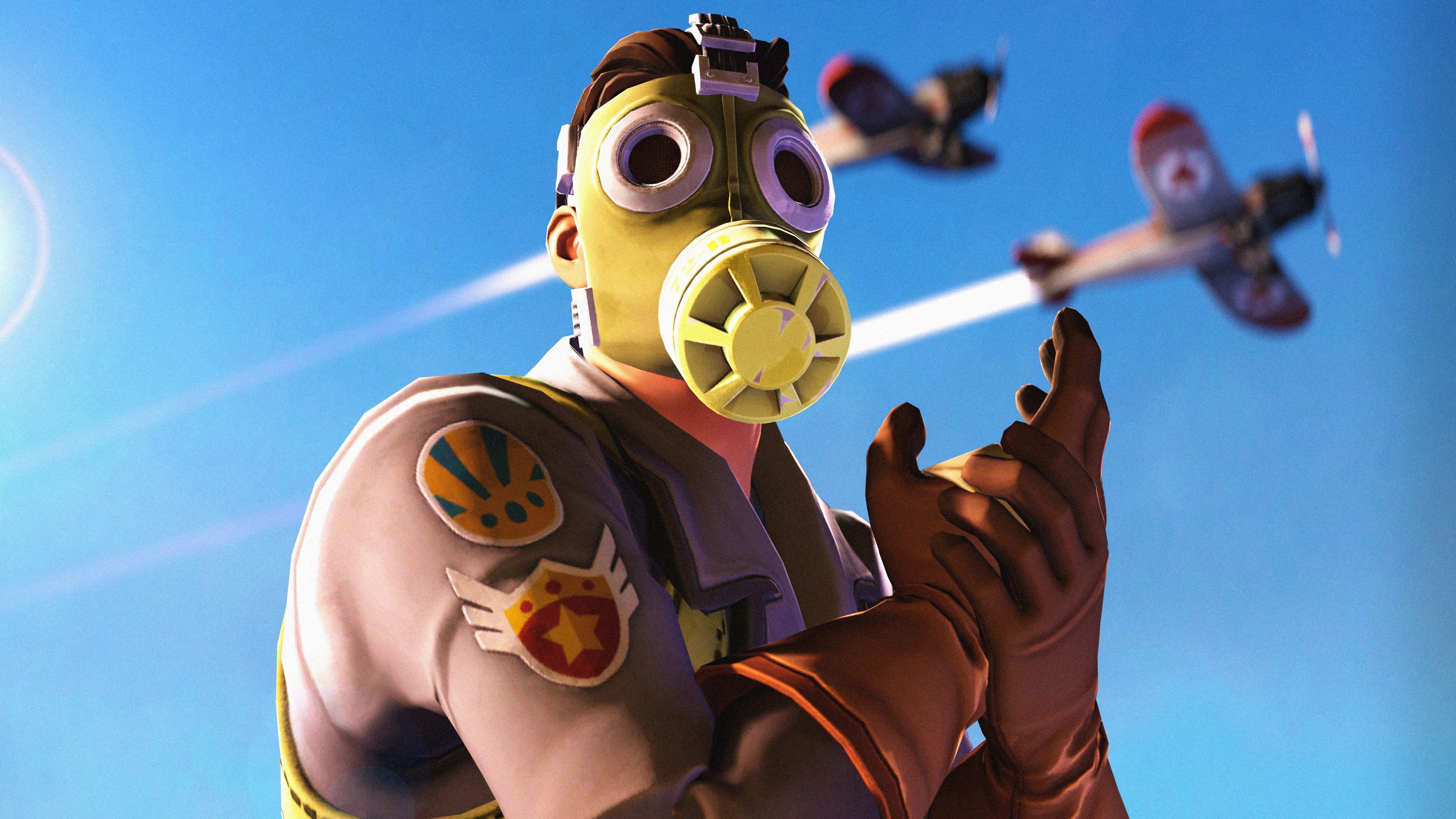 Fortnite Pilot with Gas Mask and Airplanes HD Wallpaper