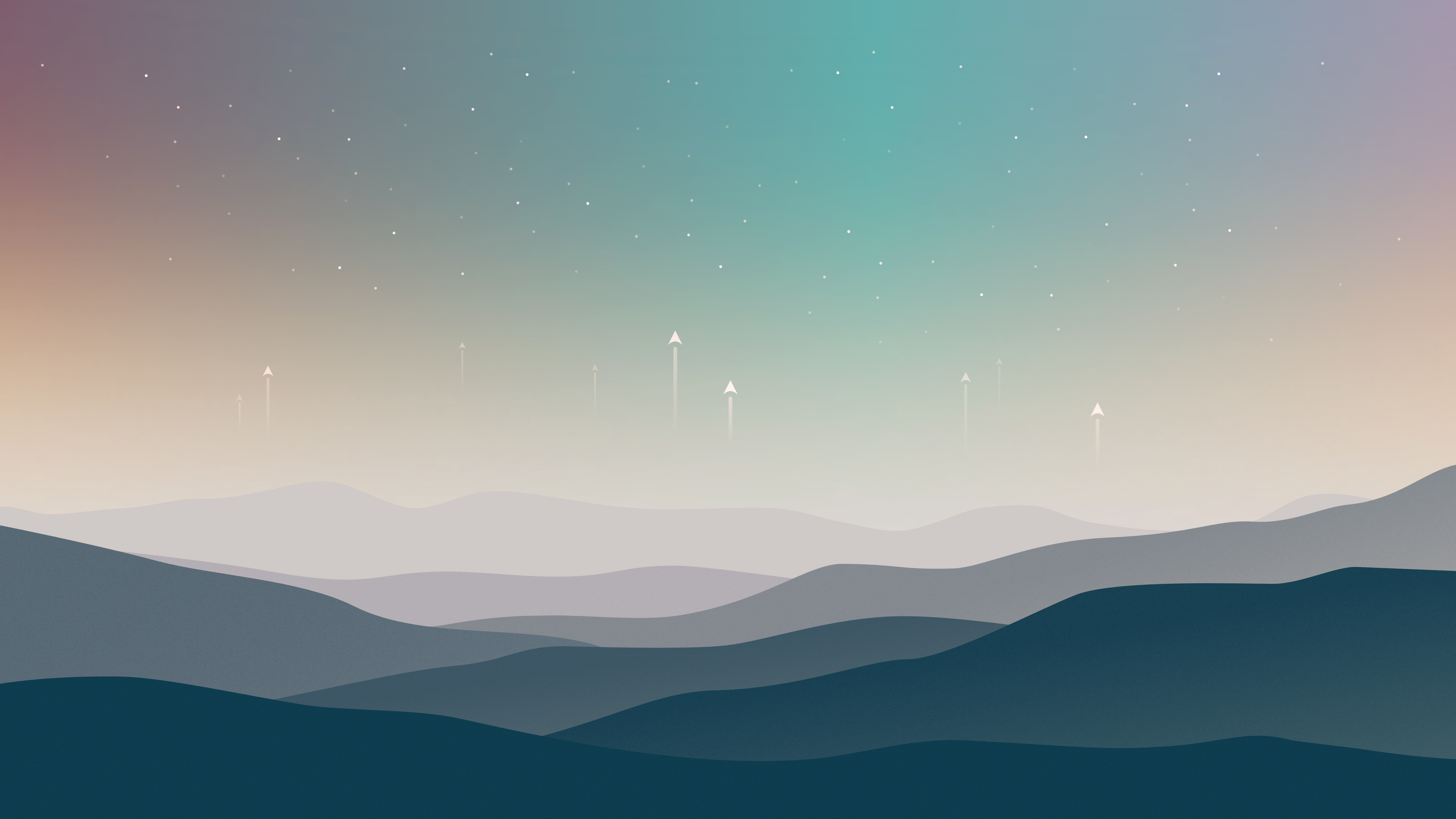 Minimalist landscape with stars and upward arrows HD Wallpaper