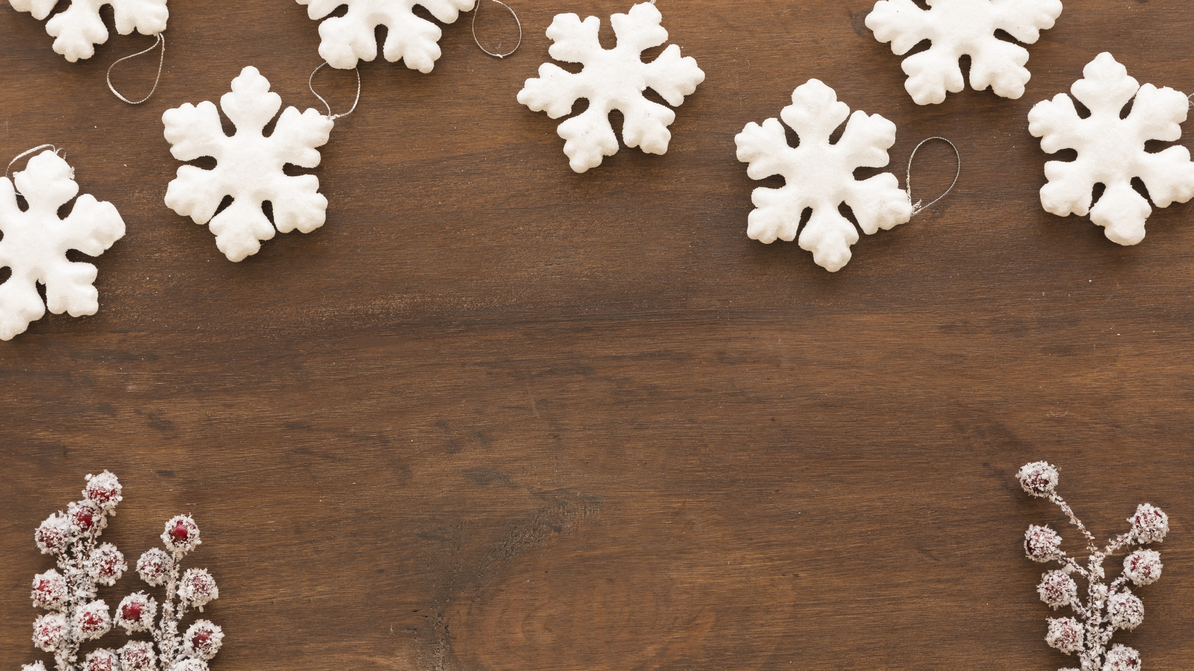 4K New Year Snowflakes and Berries HD Wallpaper