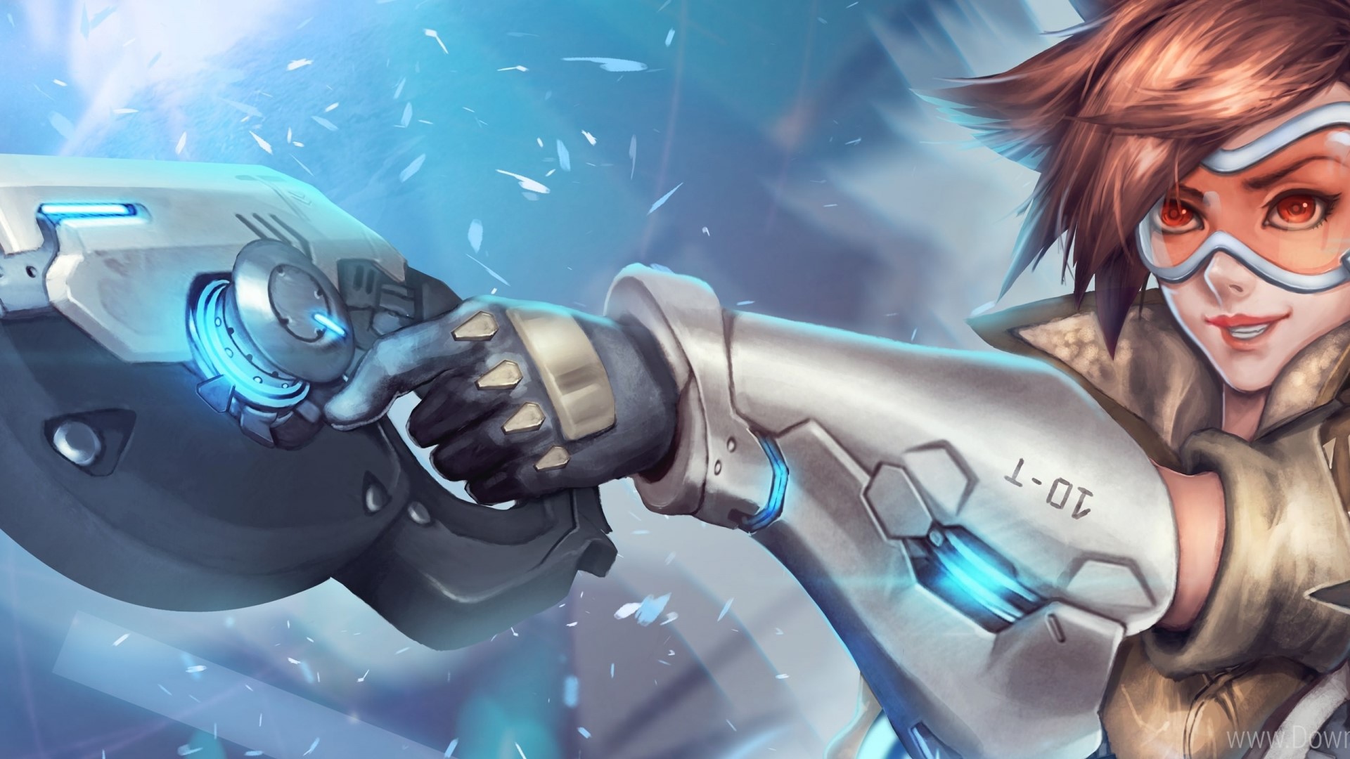 Tracer from Overwatch holding her Pulse Pistols HD Wallpaper