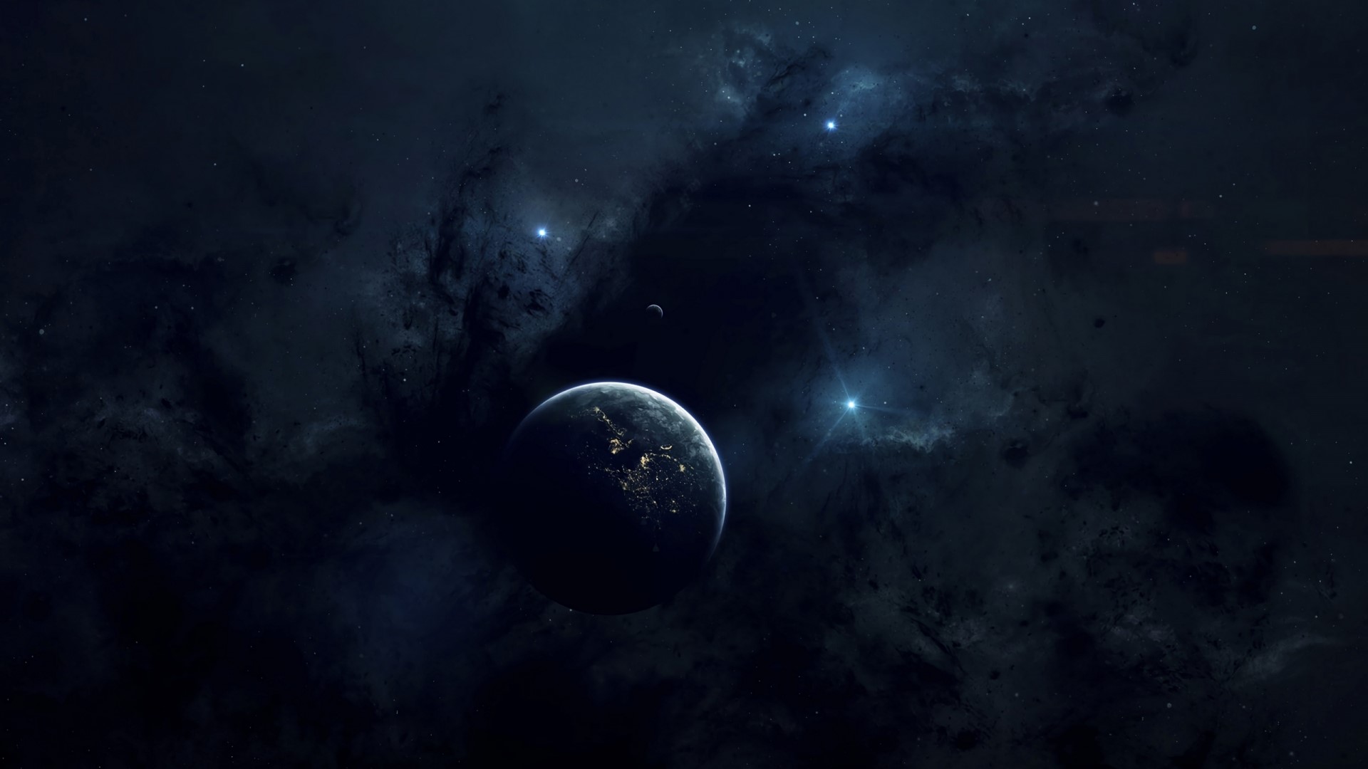 Earth and Moon in Nebula HD Wallpaper