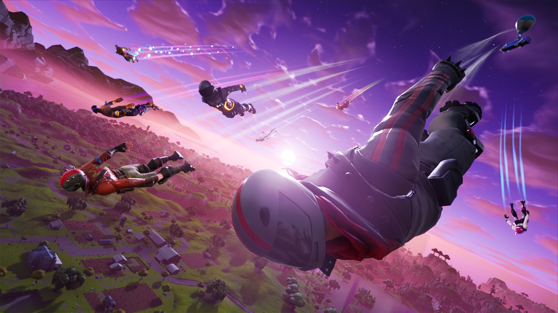 Fortnite Battle Royale characters skydiving HD Wallpaper