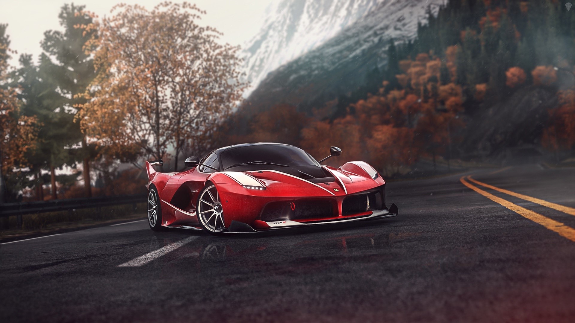 Red Ferrari LaFerrari on a Wet Road HD Wallpaper