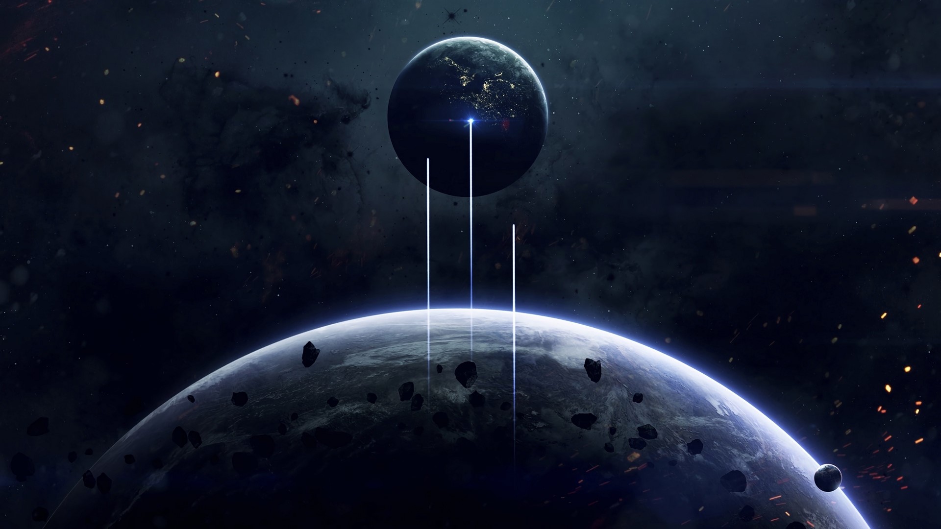 Planets in deep space with debris HD Wallpaper