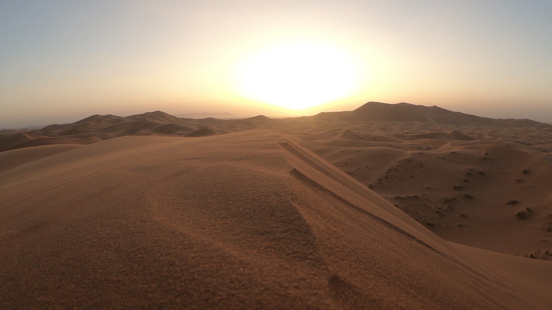 Desert dunes at sunset HD Wallpaper