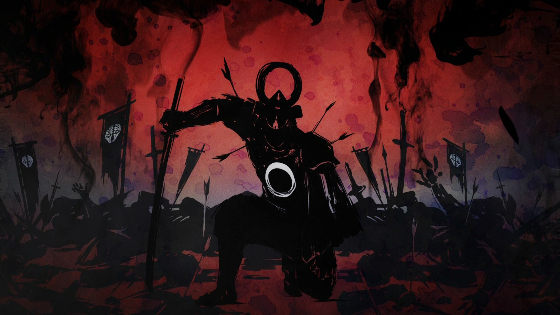 Samurai warrior with arrows in armor on battlefield HD Wallpaper