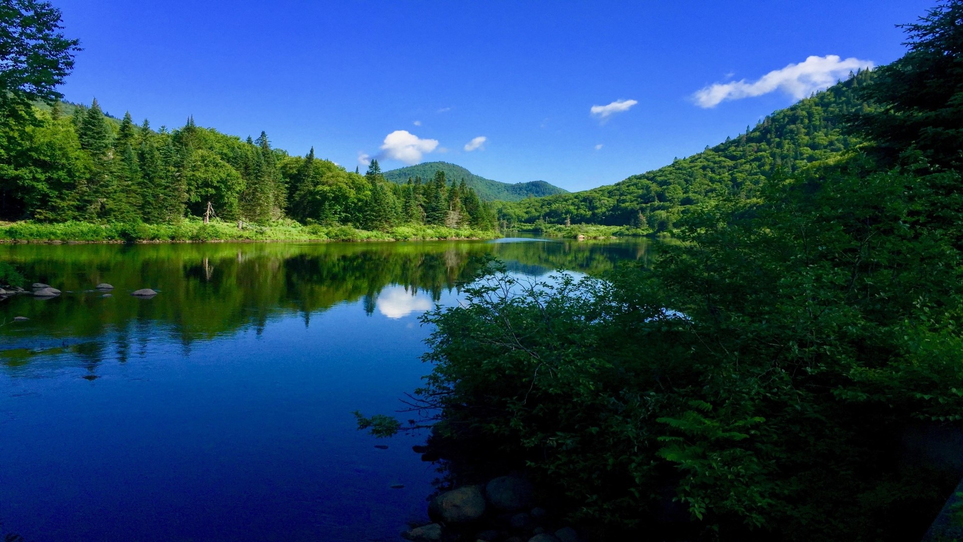 Nature scene with lake and mountains HD Wallpaper