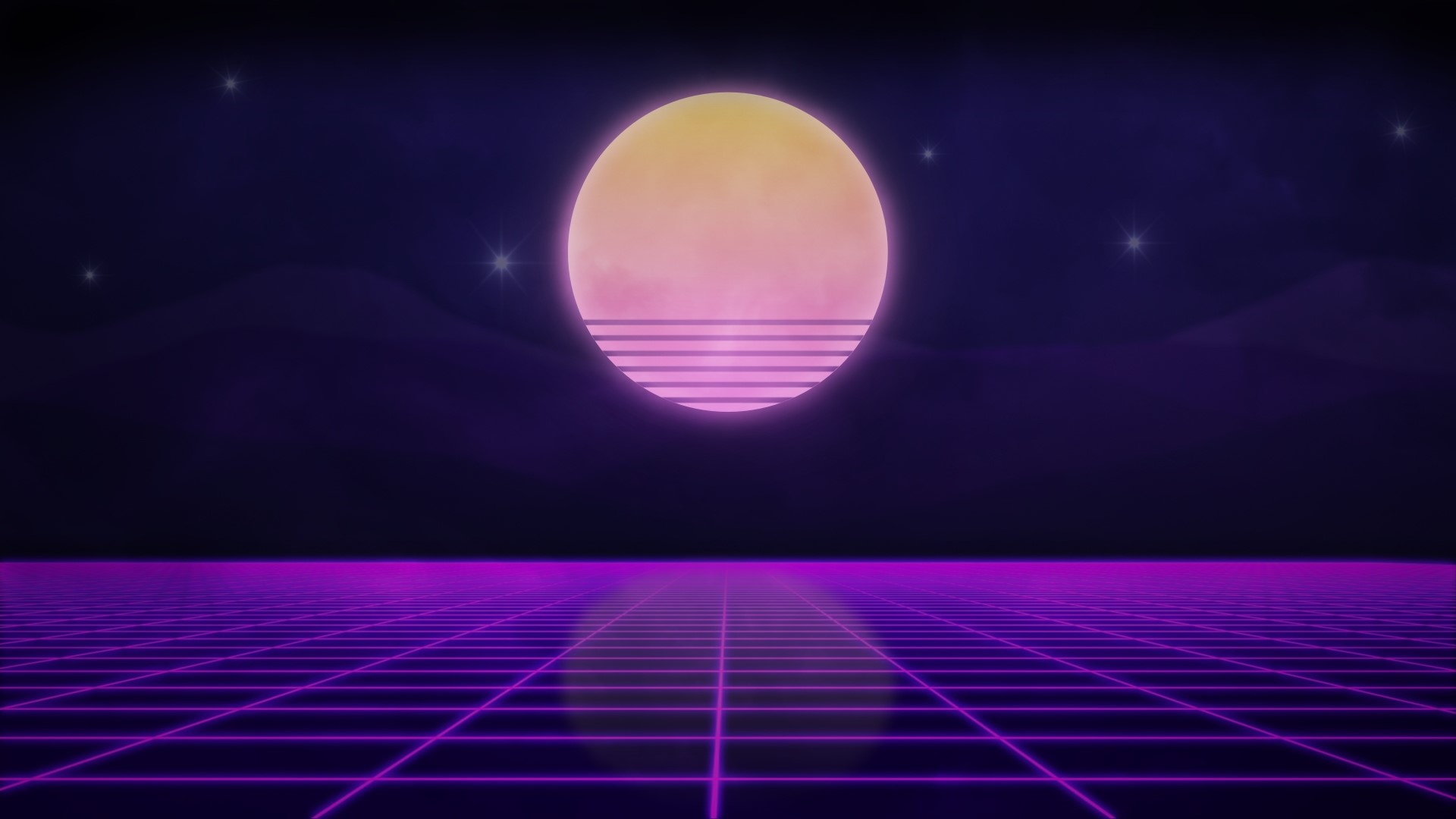 Retro Neon Grid Landscape with Sunset HD Wallpaper