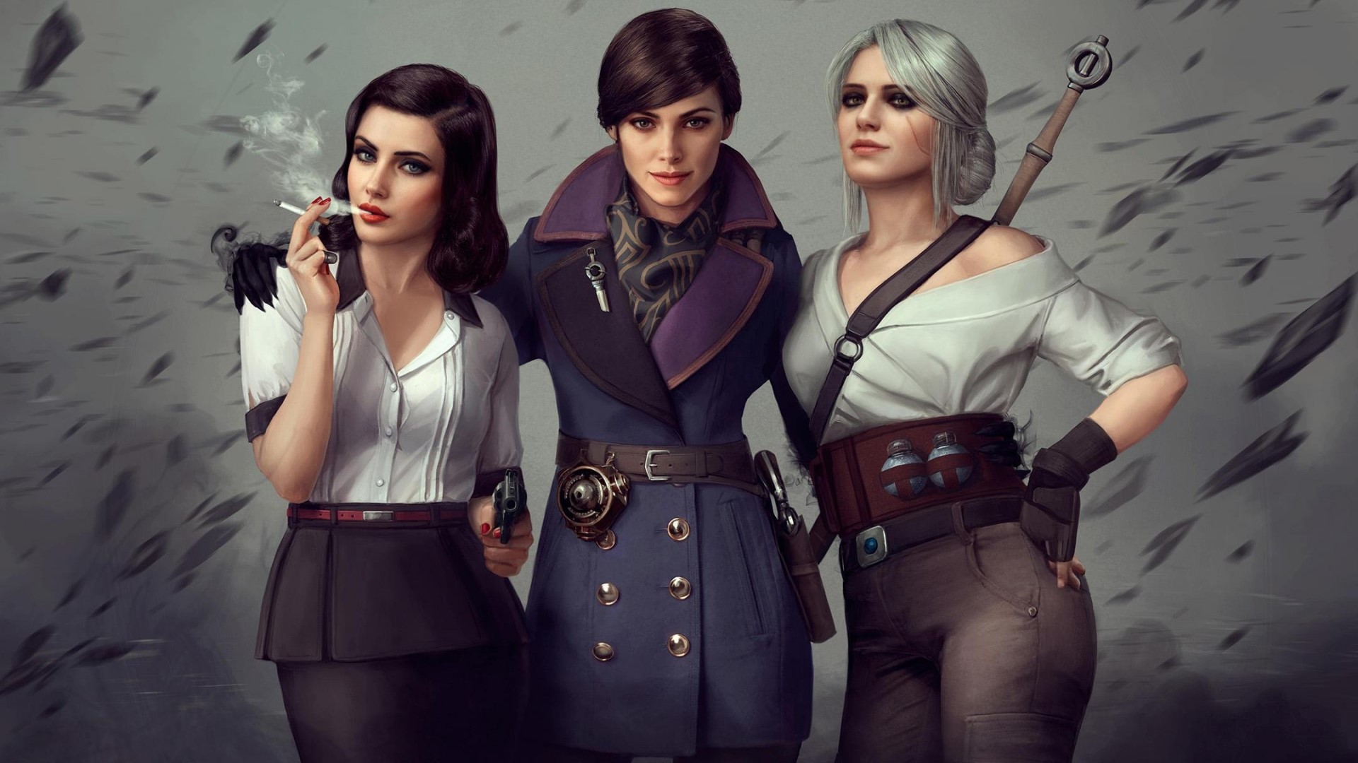 Elizabeth, Emily, and Ciri from Bioshock and The Witcher HD Wallpaper