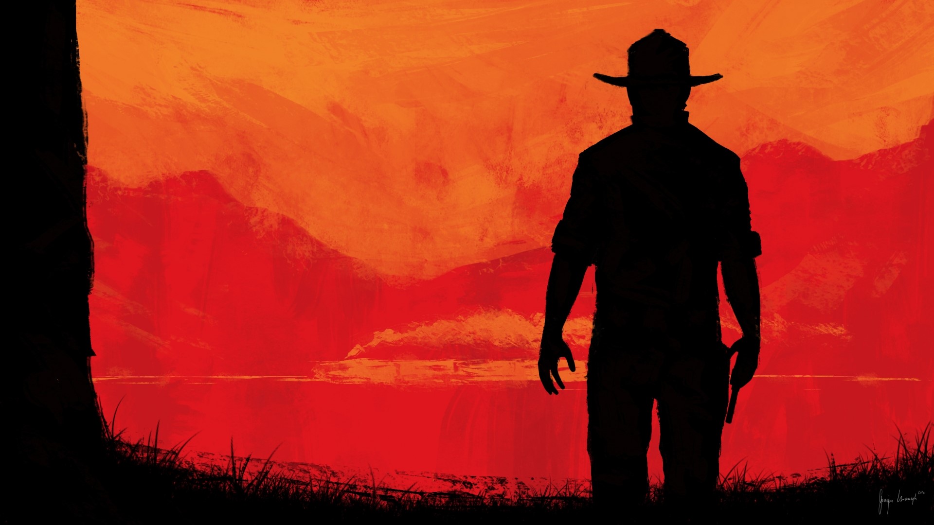Silhouette of a man with a gun in Red Dead Redemption 2 HD Wallpaper