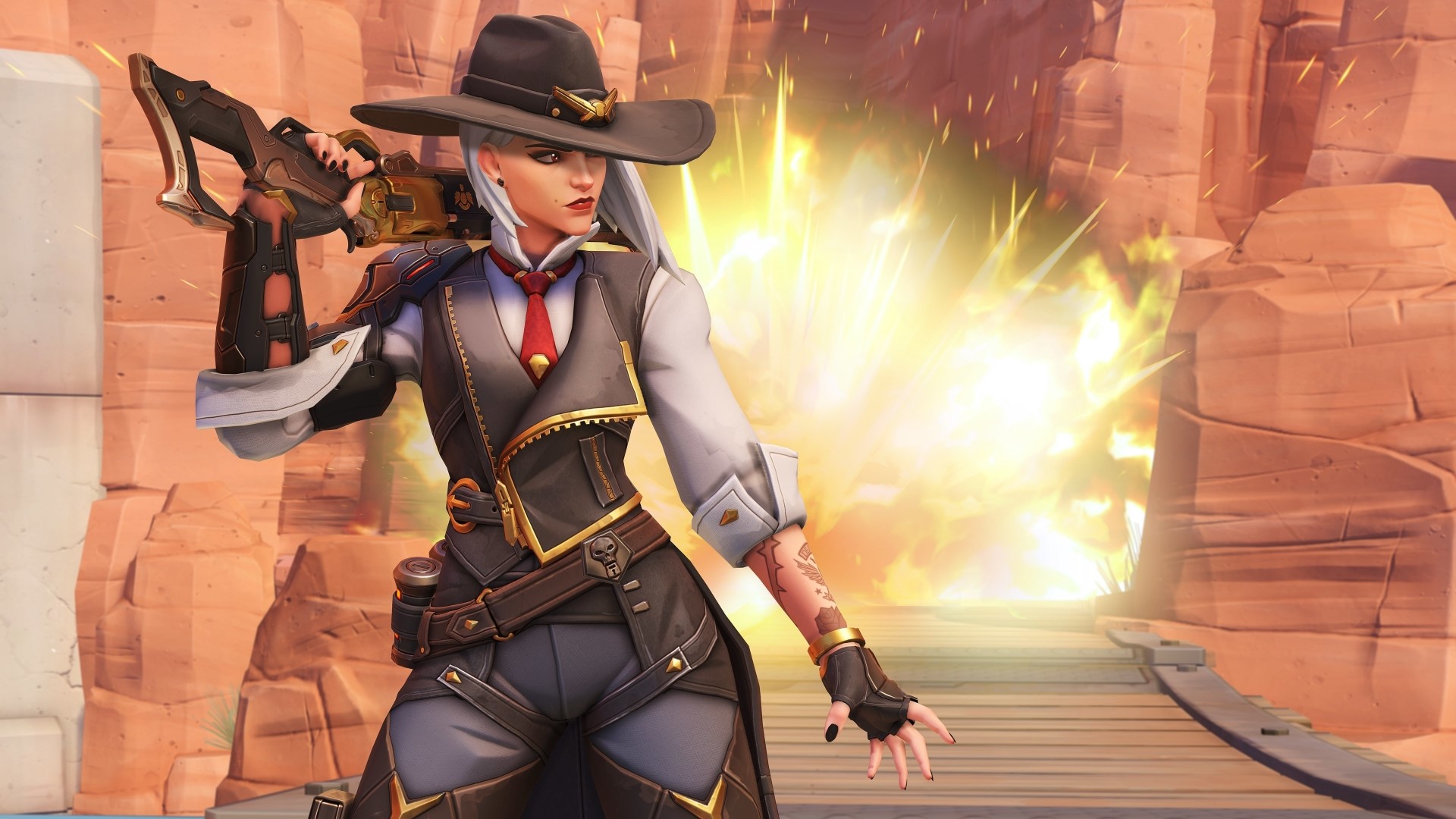 Ashe from Overwatch in a desert environment HD Wallpaper