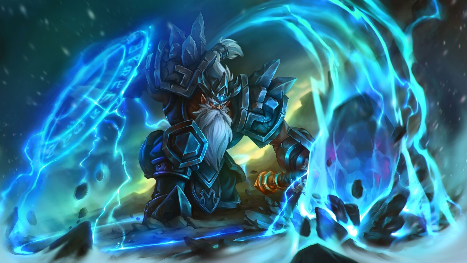 Dwarf warrior with blue energy shield in Pagan Online HD Wallpaper