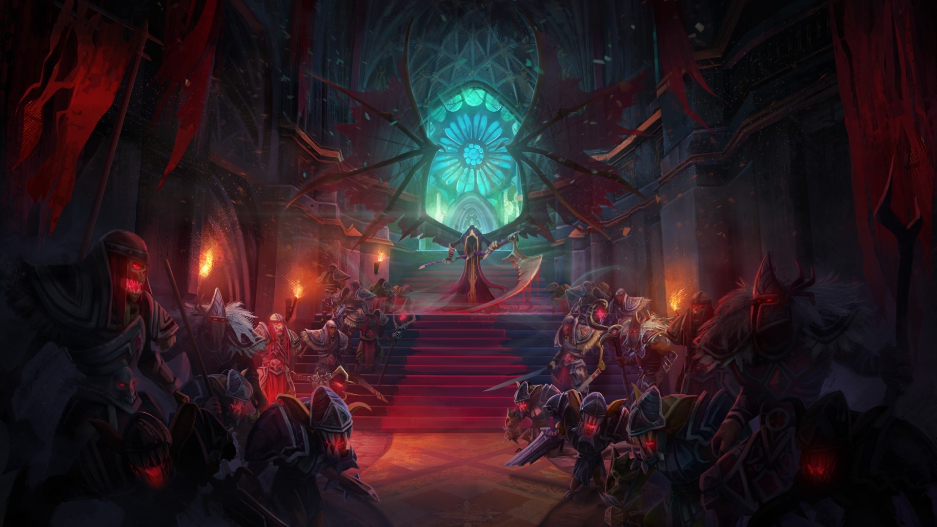 Pagan Online characters in a dark hall HD Wallpaper