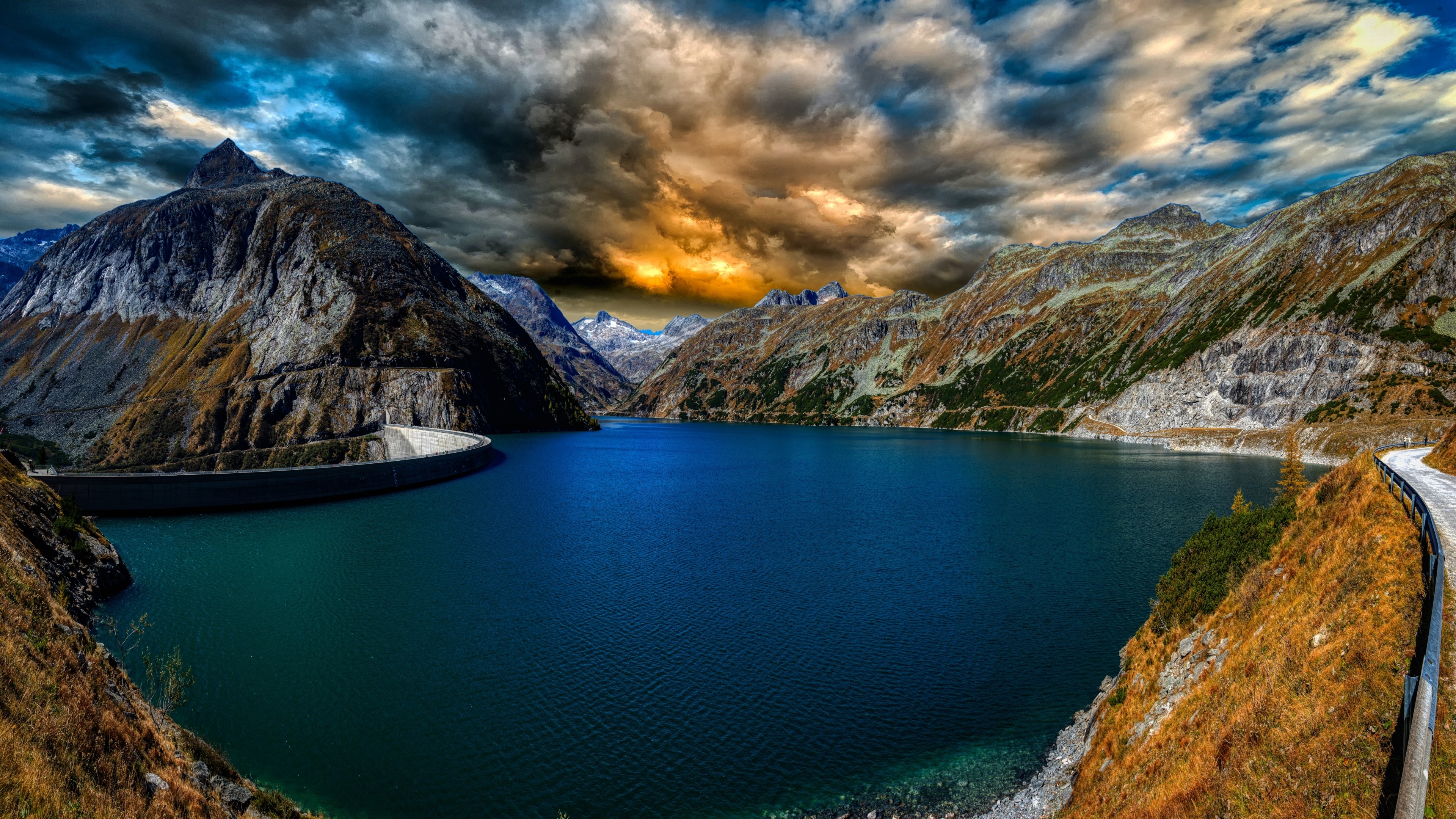 4K Dam in Mountains HD Wallpaper
