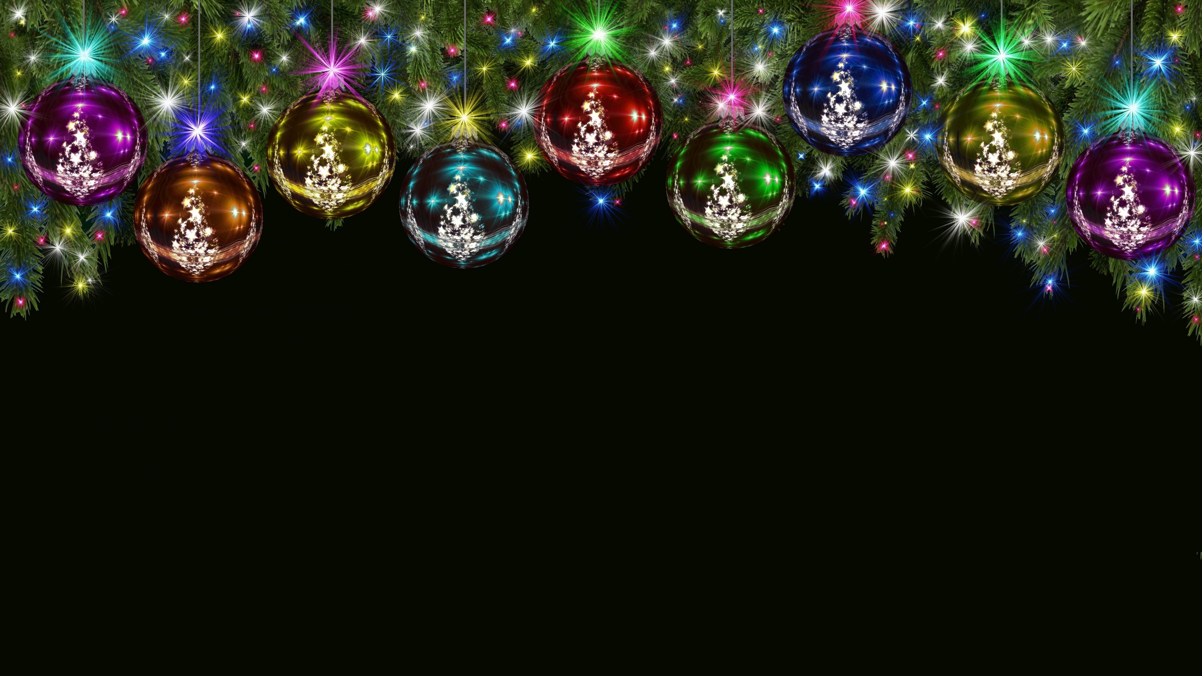 4K Christmas Decorations with Ornaments and Lights HD Wallpaper