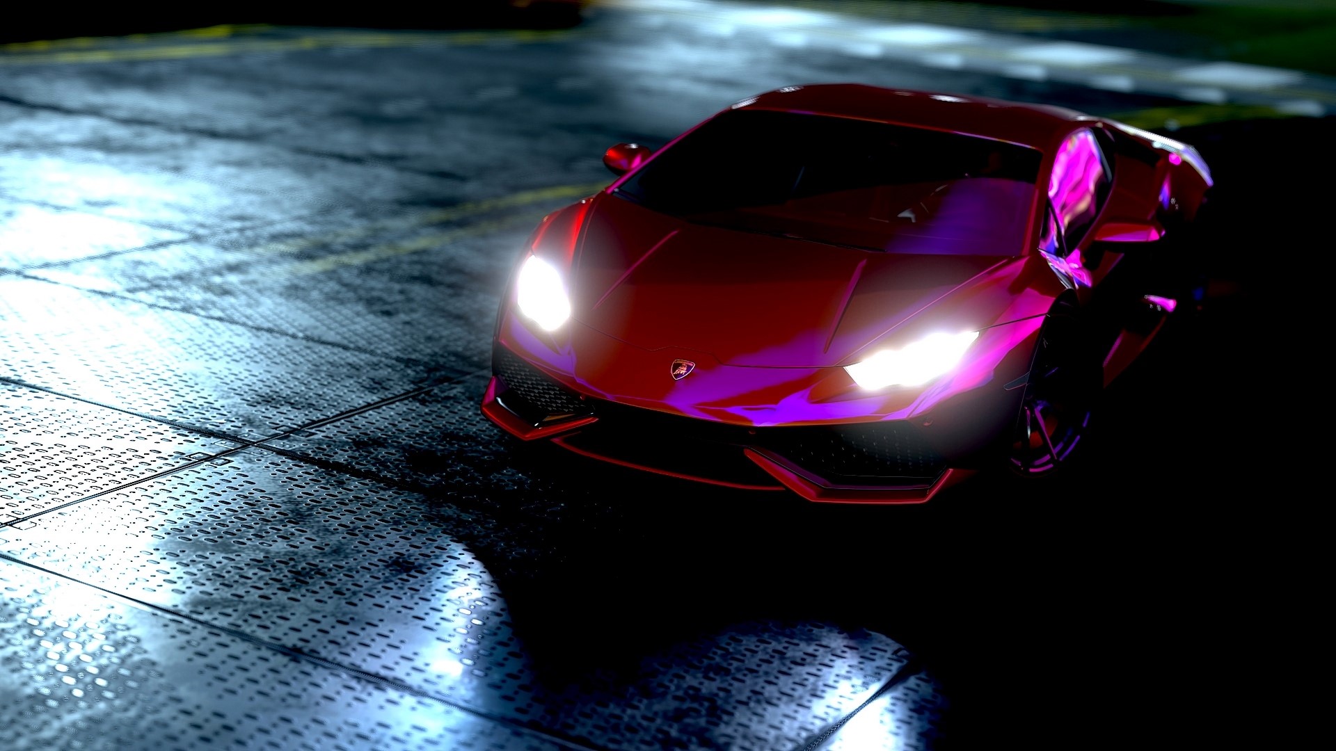 Red Lamborghini Huracan on a wet surface HD Wallpaper