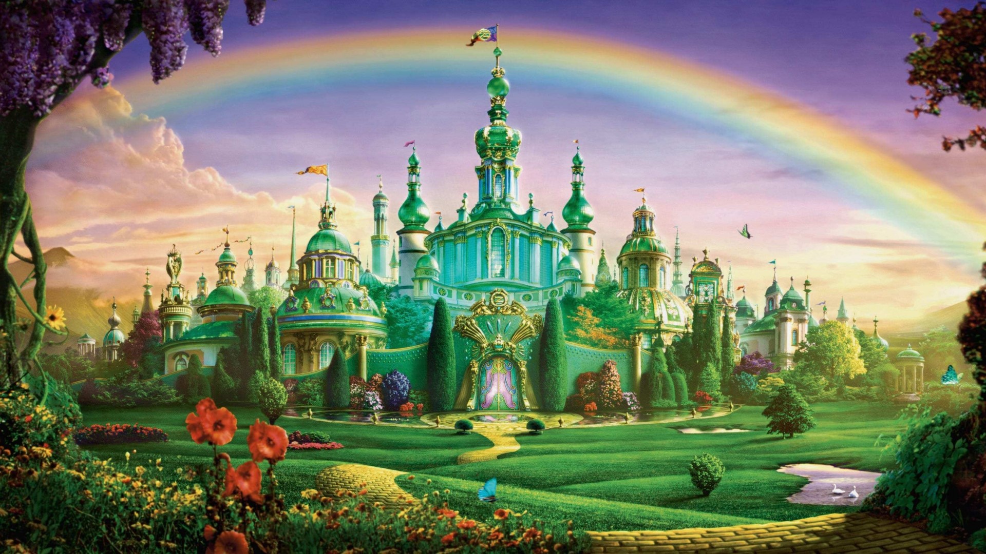 Emerald City with Rainbow HD Wallpaper