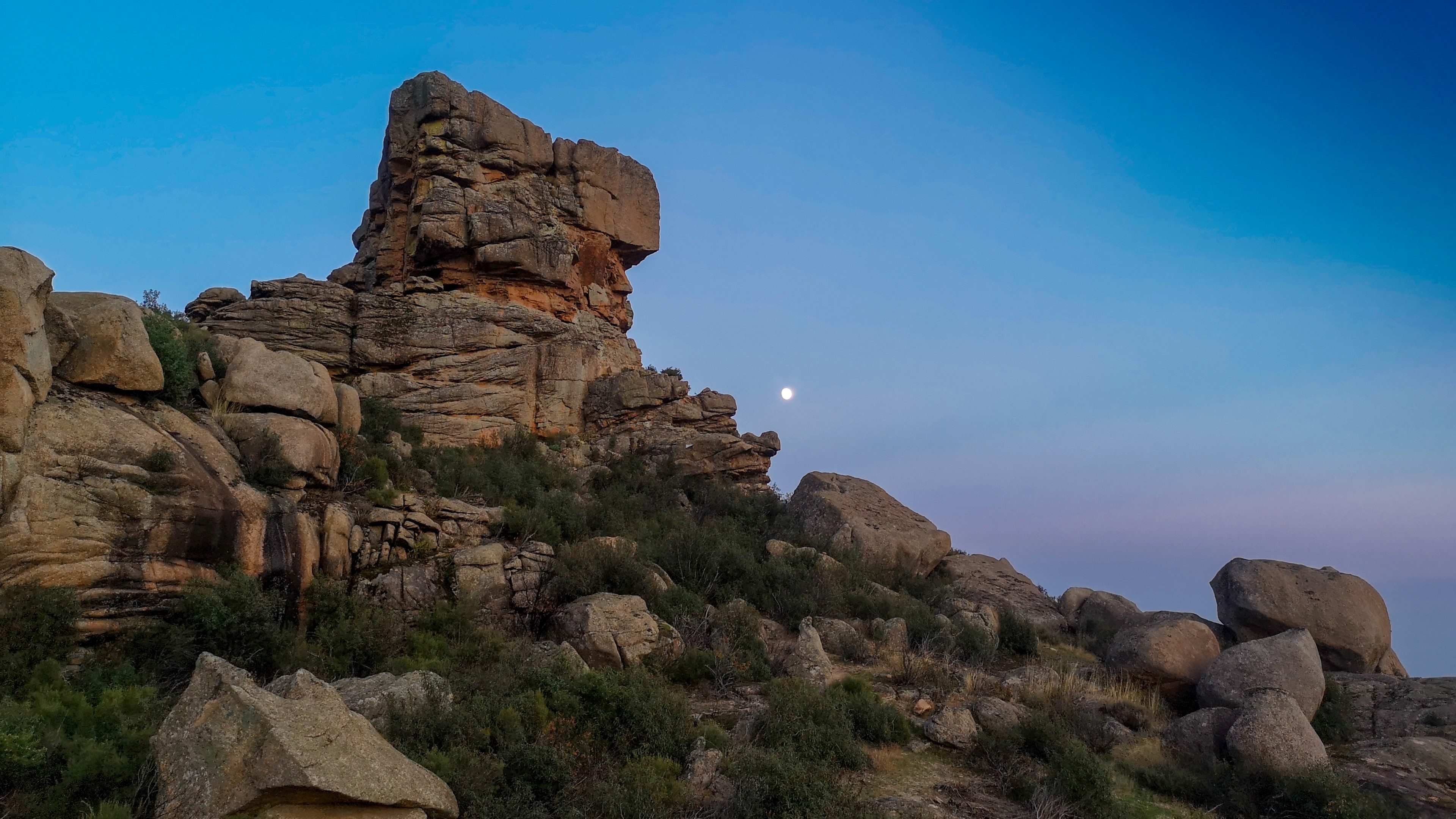 4K Mountain Landscape with Moon HD Wallpaper