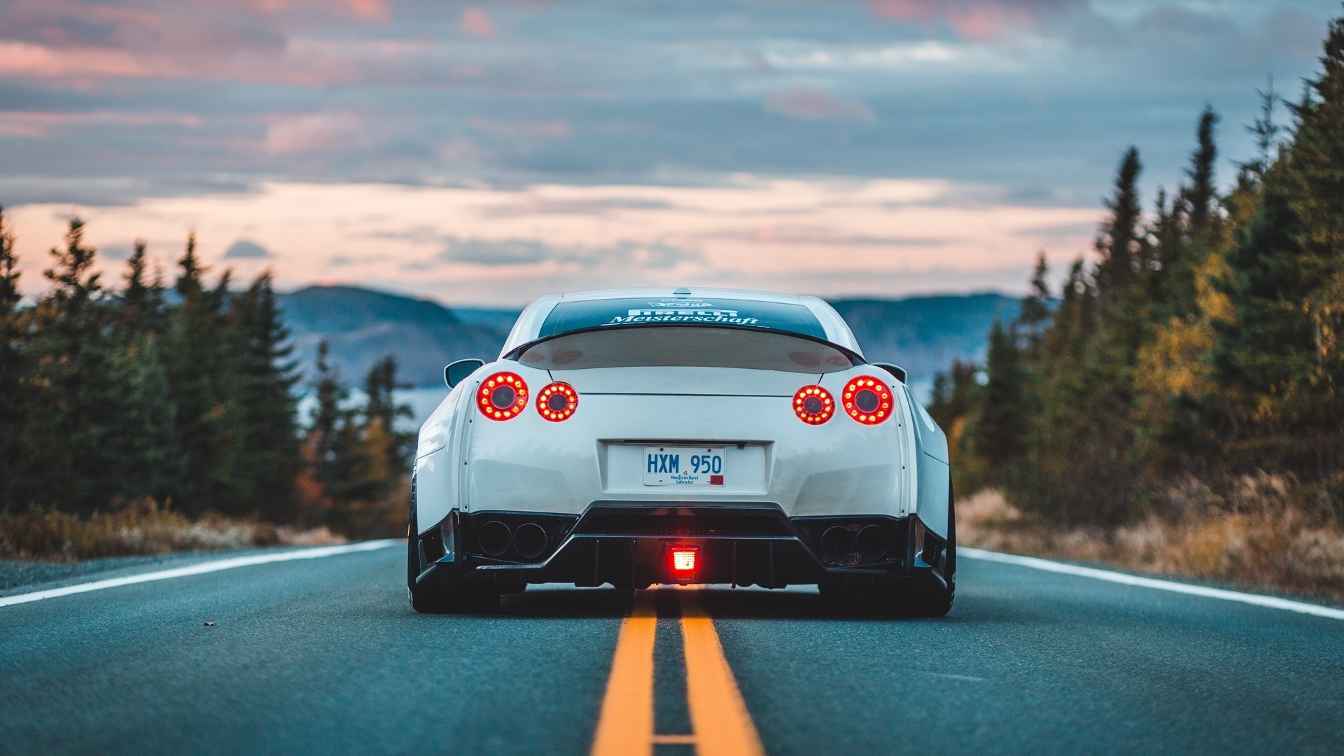 White Nissan GT-R on a road HD Wallpaper