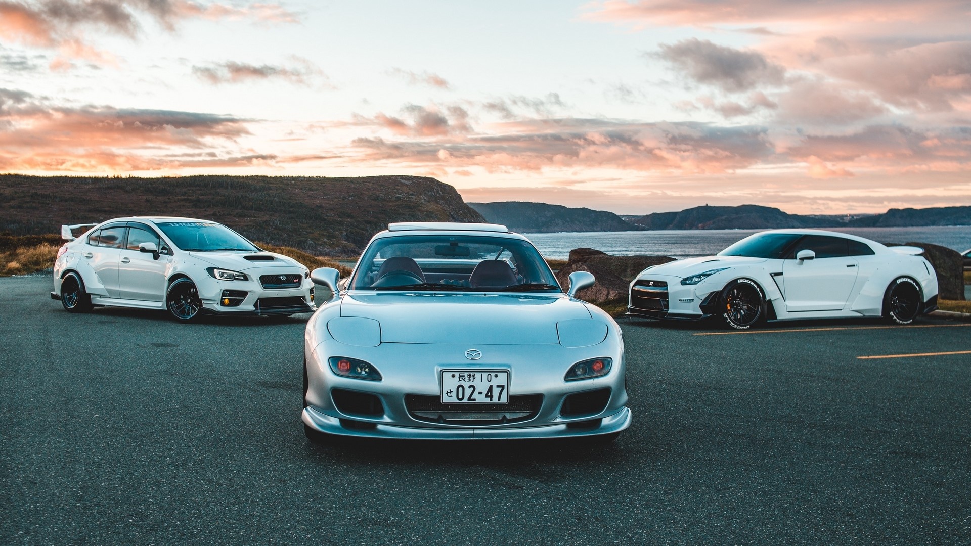 Mazda RX-7, Subaru WRX STI, and Nissan GT-R HD Wallpaper