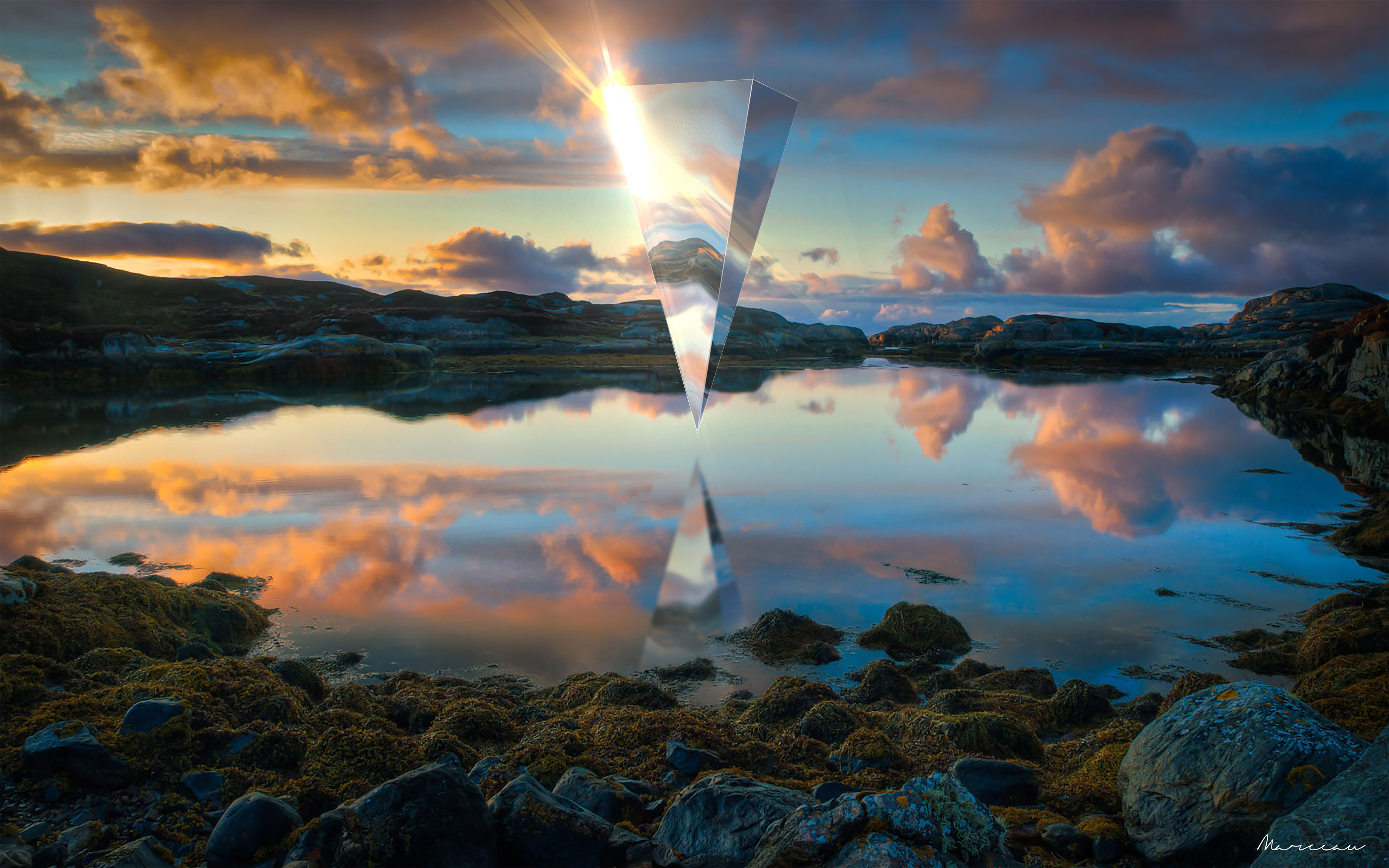 4K Landscape with Crystal Triangle Reflection HD Wallpaper