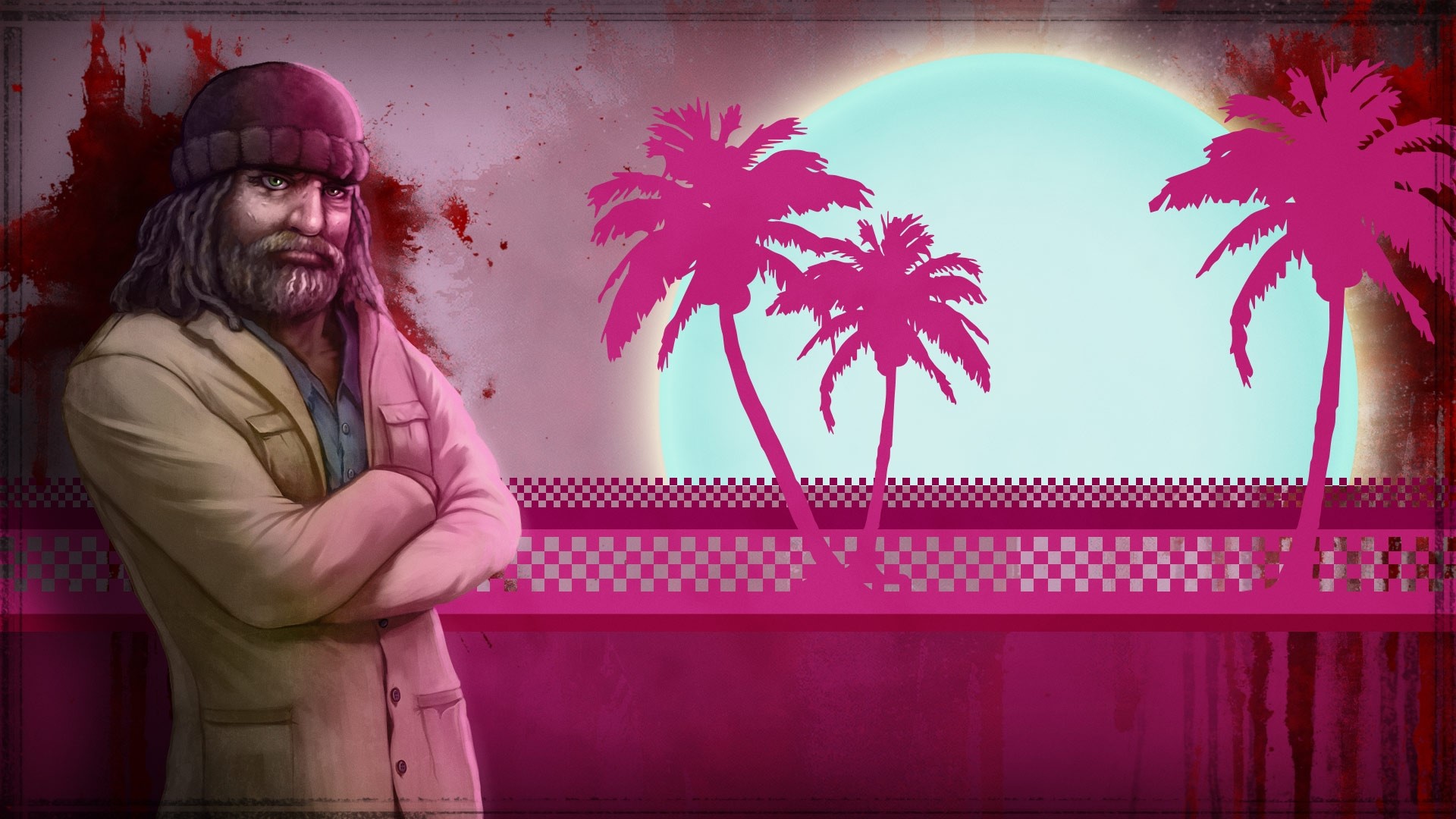 Man from Hotline Miami with palm trees HD Wallpaper