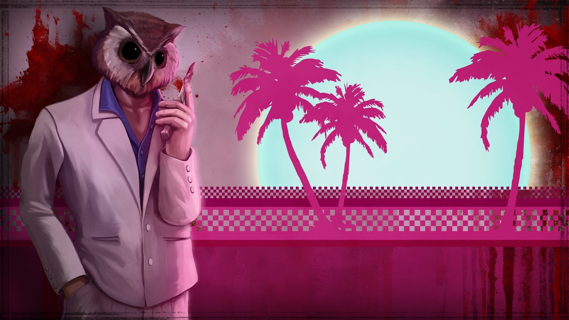 Man with owl mask from Hotline Miami holding a knife HD Wallpaper