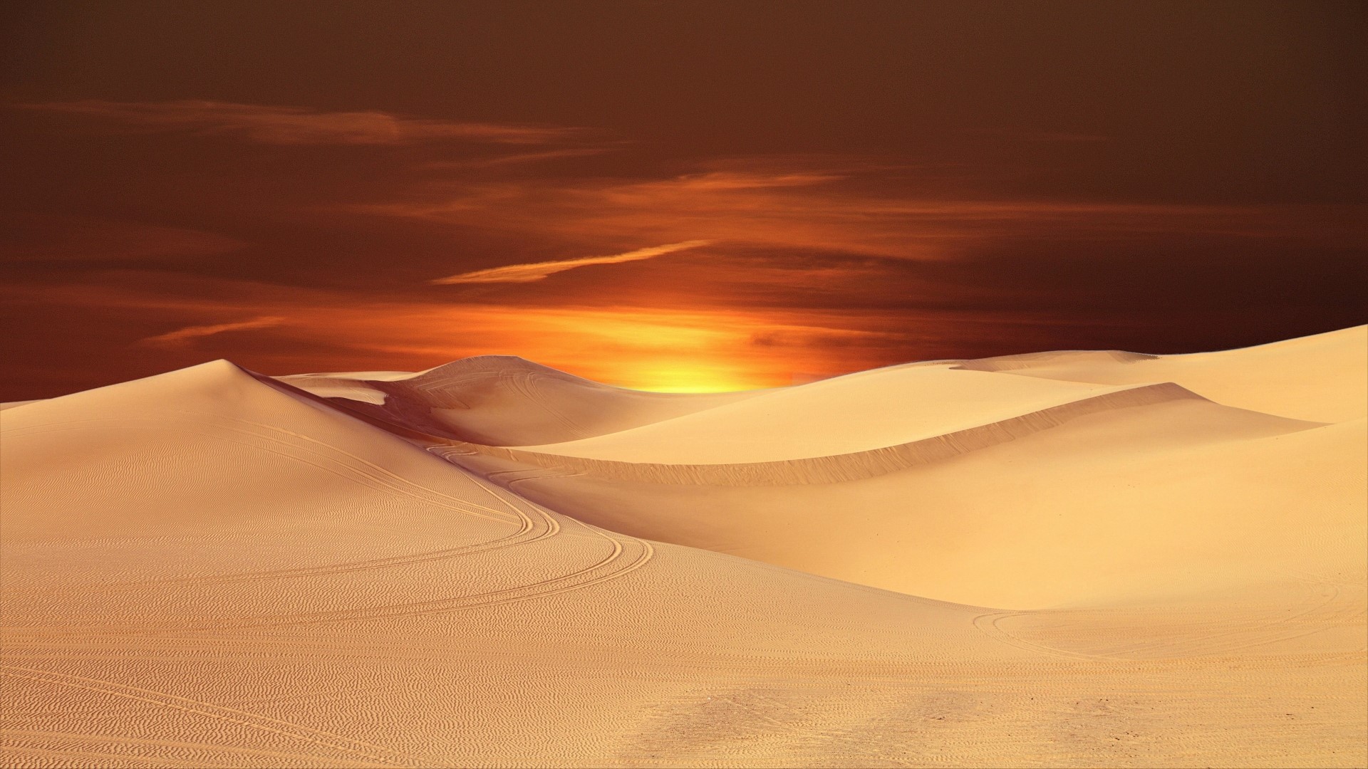 Desert dunes at sunset HD Wallpaper