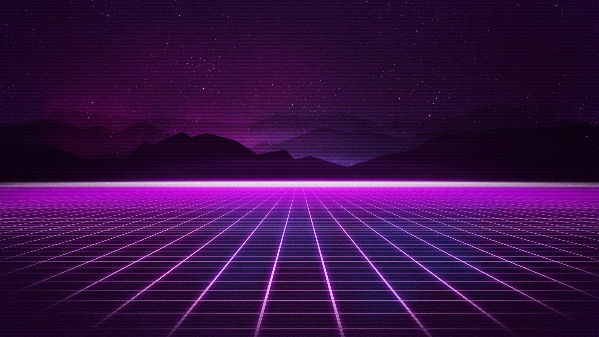 Neon grid landscape with mountains and stars HD Wallpaper