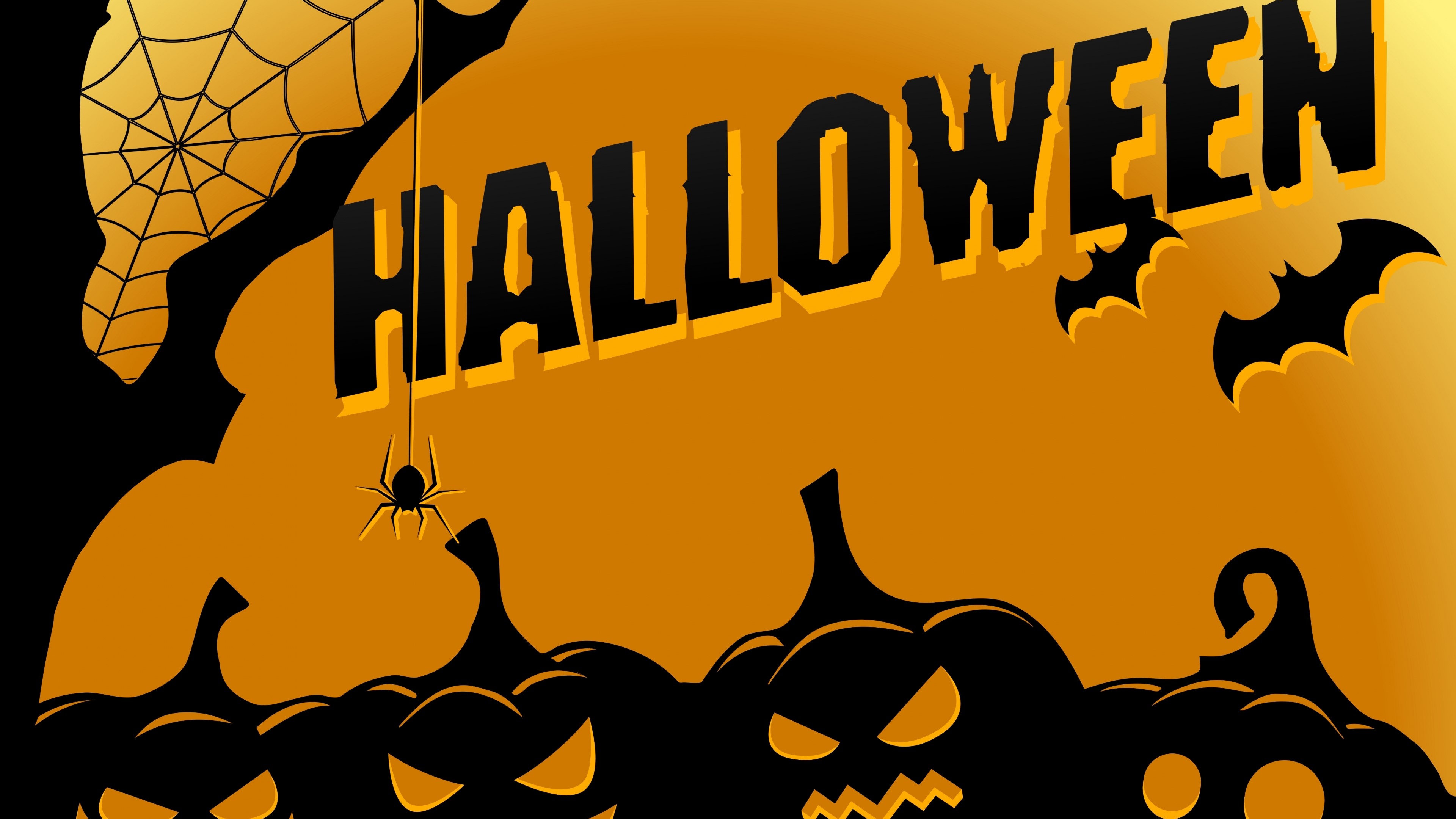 4K Halloween pumpkins and bats HD Wallpaper