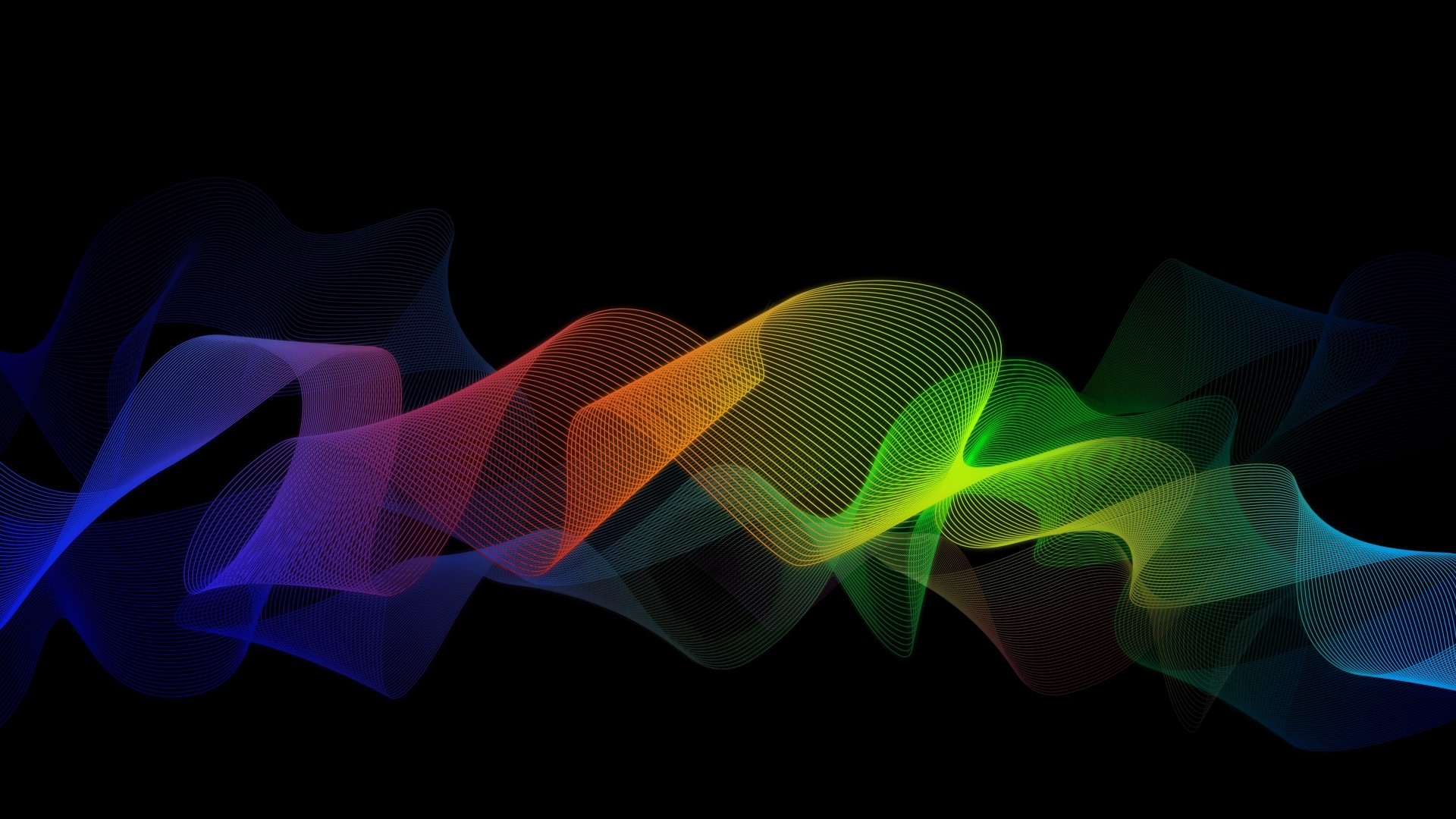 Rainbow ribbon wave on black background HD Wallpaper