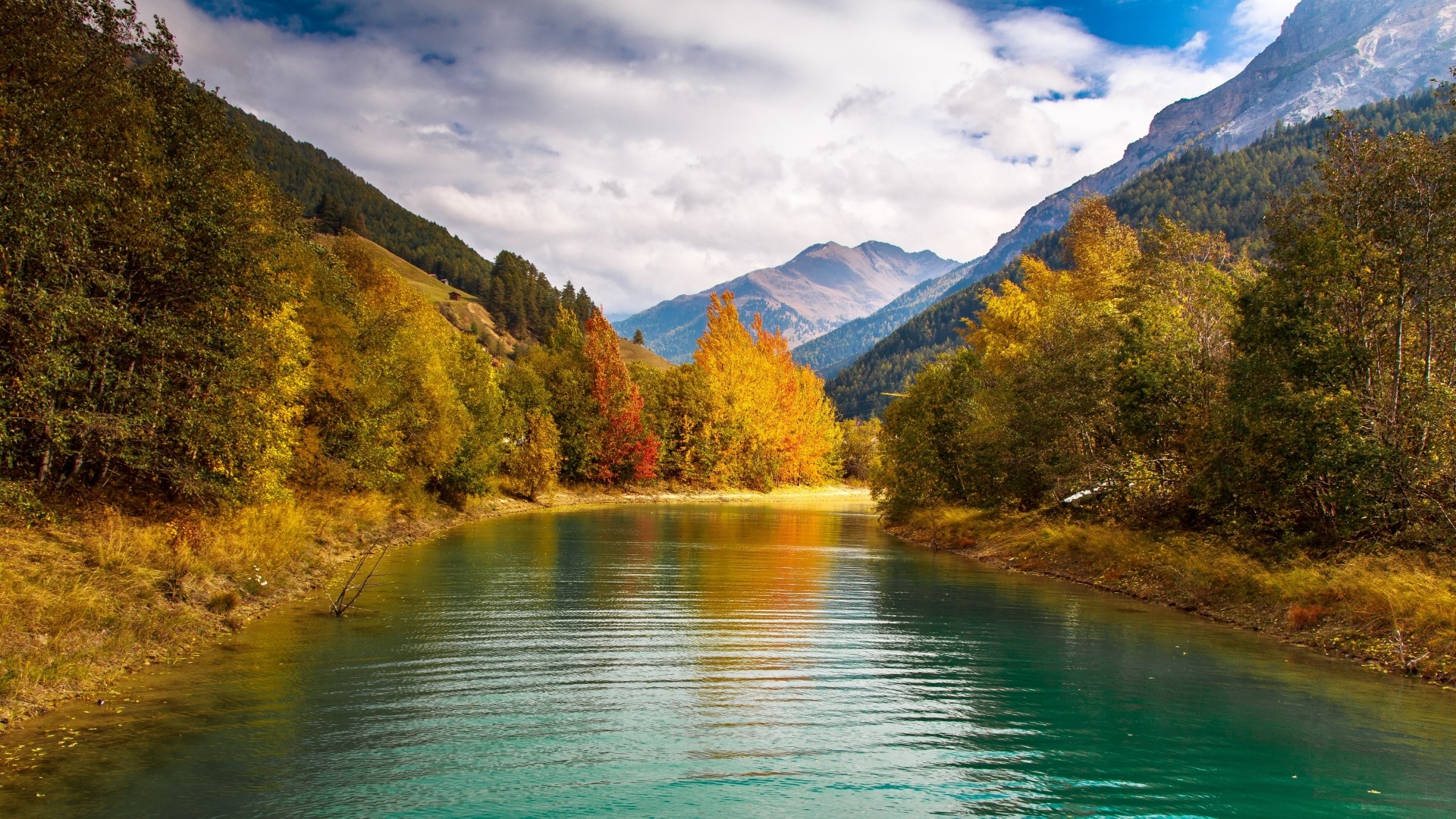 Autumnal Mountain Lake with Colorful Trees HD Wallpaper