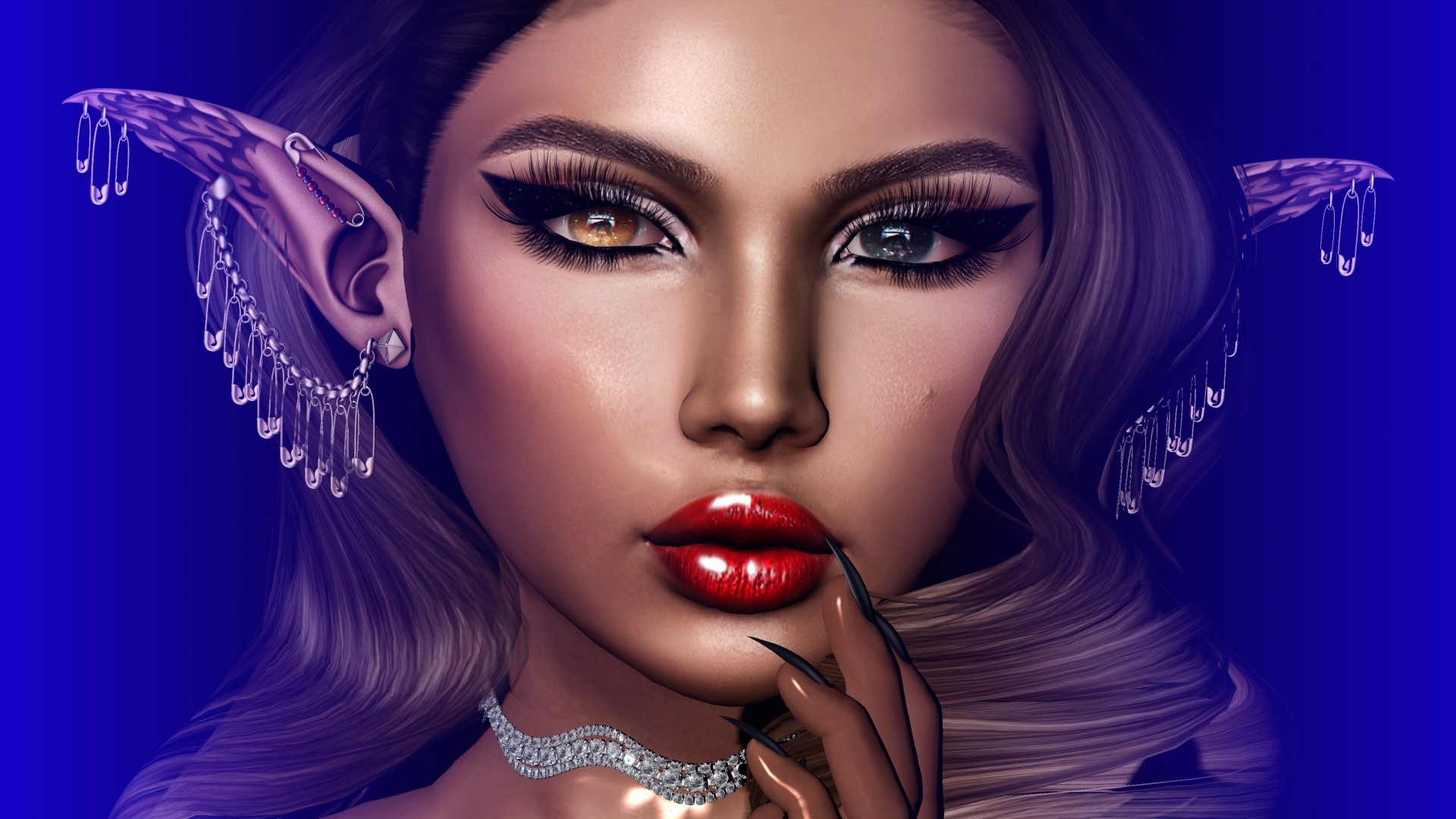 Fantasy girl with elf ears and striking makeup HD Wallpaper