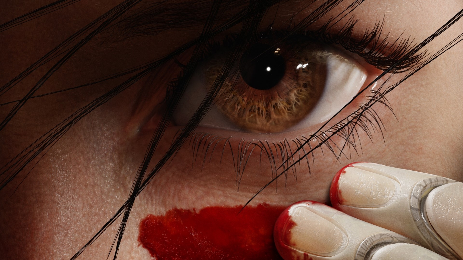 Alita: Battle Angel close-up eye and fingers HD Wallpaper