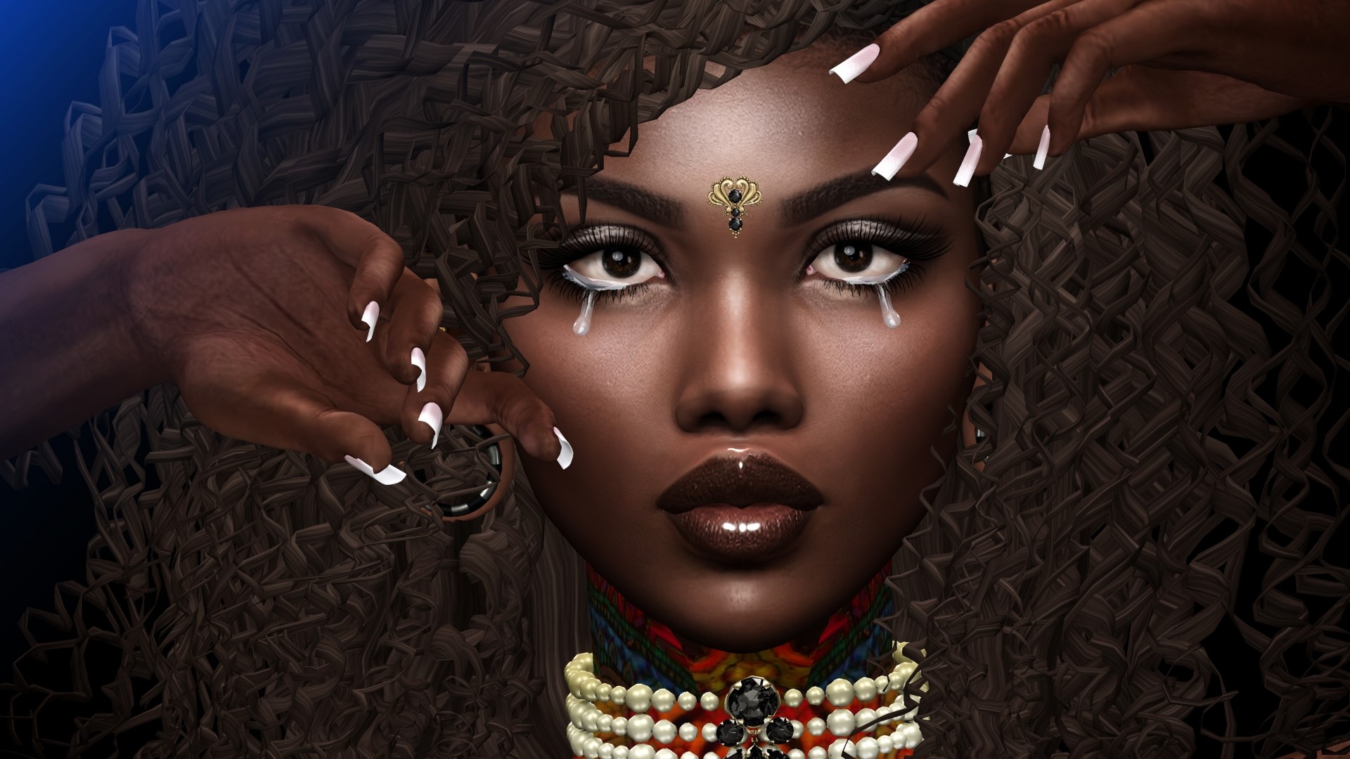 Fantasy girl with ornate jewelry and makeup HD Wallpaper