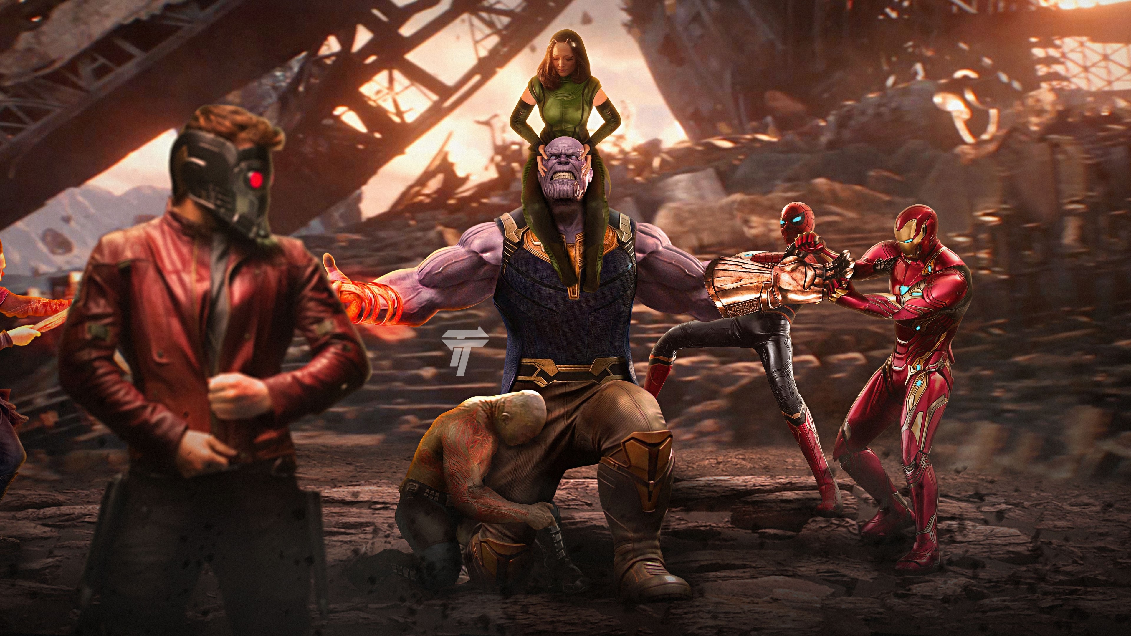 4K Thanos with allies and enemies from Avengers: Infinity War HD Wallpaper