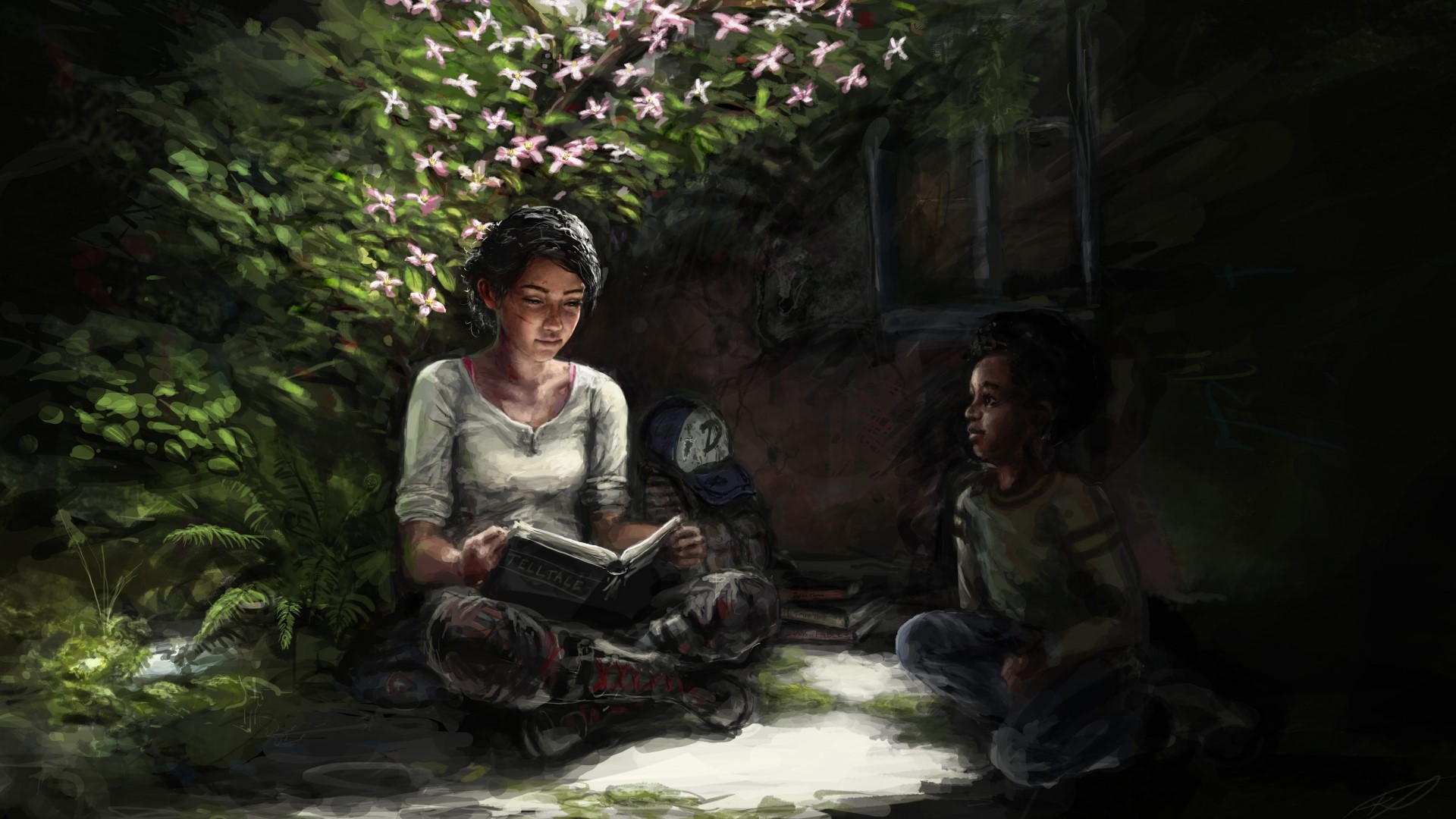 Clementine and AJ from The Walking Dead: The Final Season reading HD Wallpaper