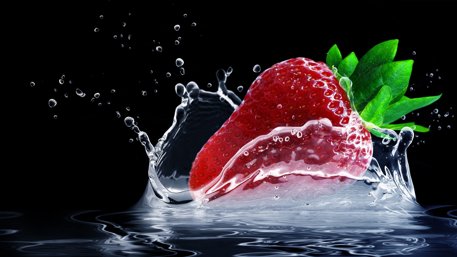 Strawberry splashing into water HD Wallpaper
