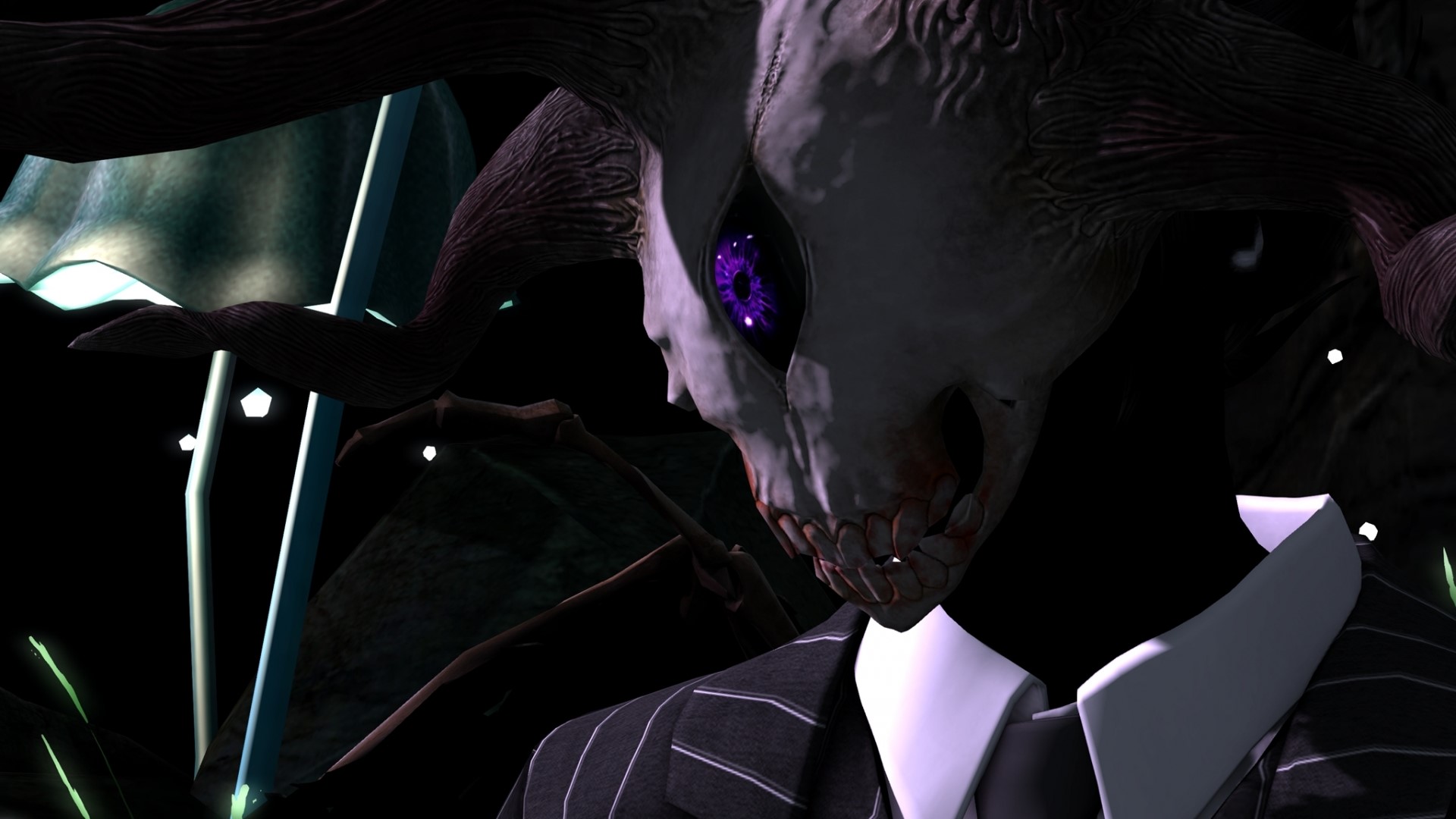 Fantasy creature with skull mask and suit HD Wallpaper