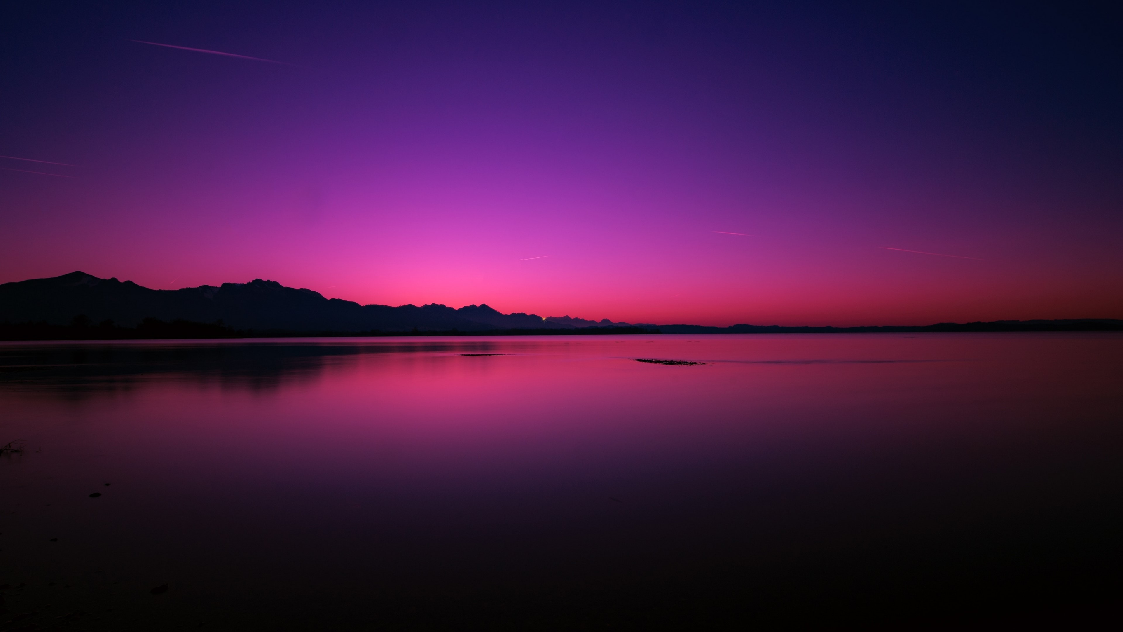 Purple Sunset Over Mountains and Lake HD Wallpaper