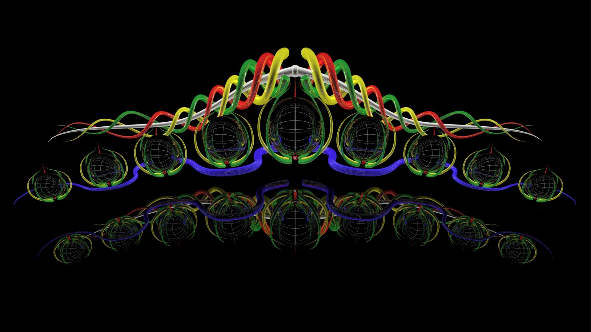 Abstract 3D fractal art with colorful loops and spheres HD Wallpaper